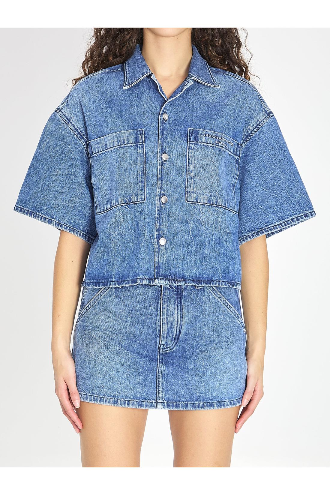 princess polly baby blue dress Alexander Wang Wrap Front Off The Shoulder Shirt Dress In Blue - Oxford  Stripe main image 0