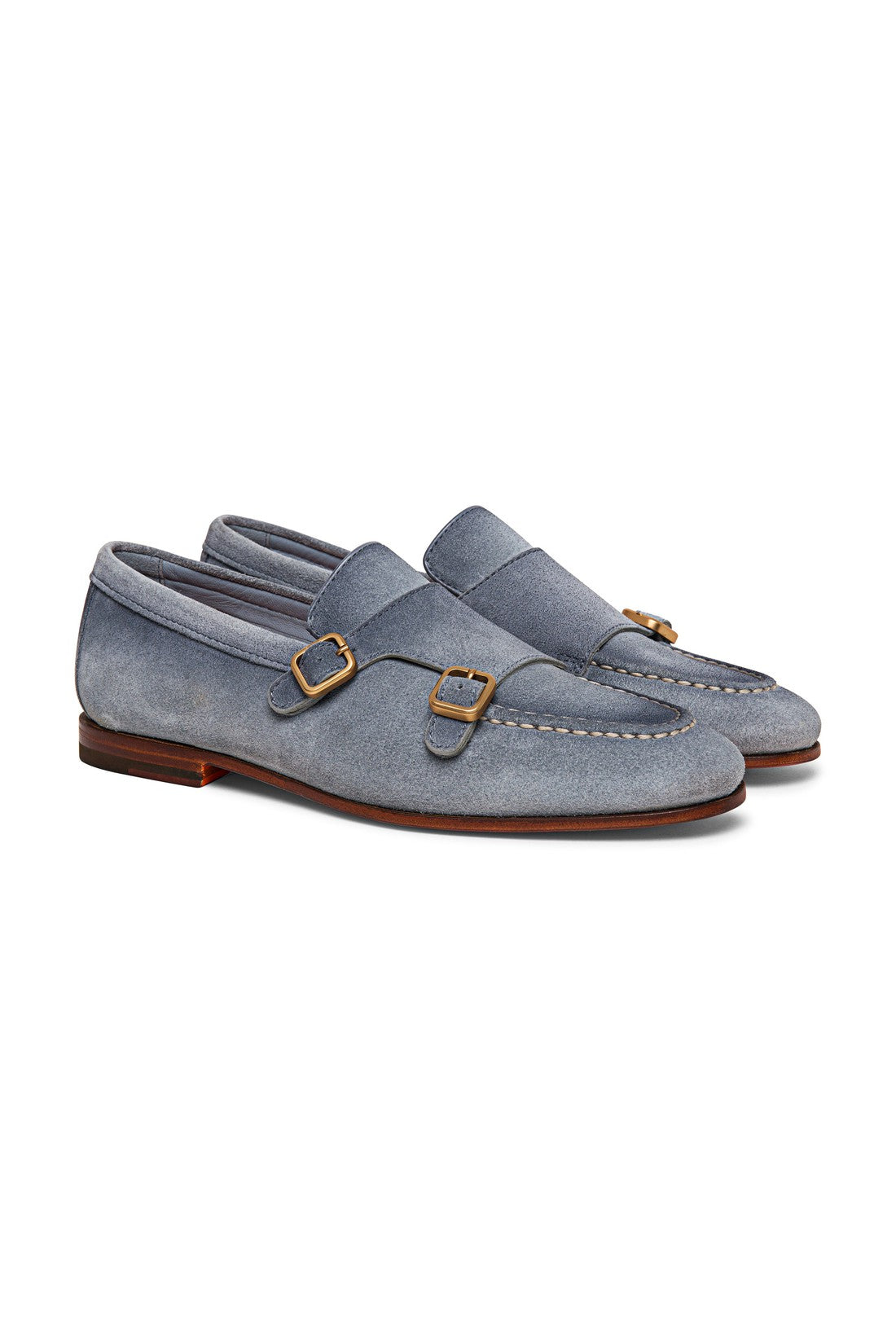 Men's light blue suede double-buckle loafer-Flache Schuhe-Santoni-IM-SALE-ARCHIVIST