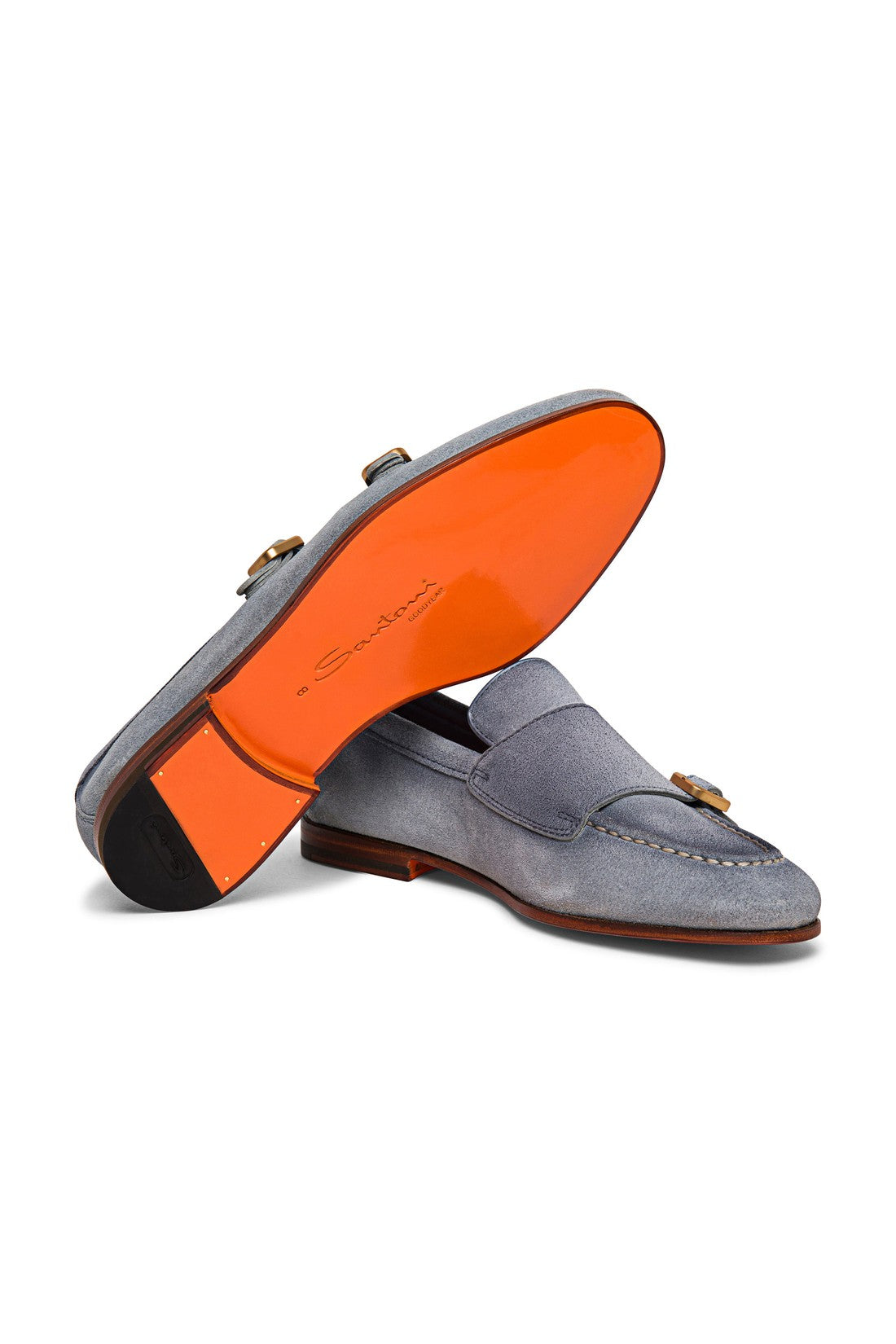 Men's light blue suede double-buckle loafer-Flache Schuhe-Santoni-IM-SALE-ARCHIVIST