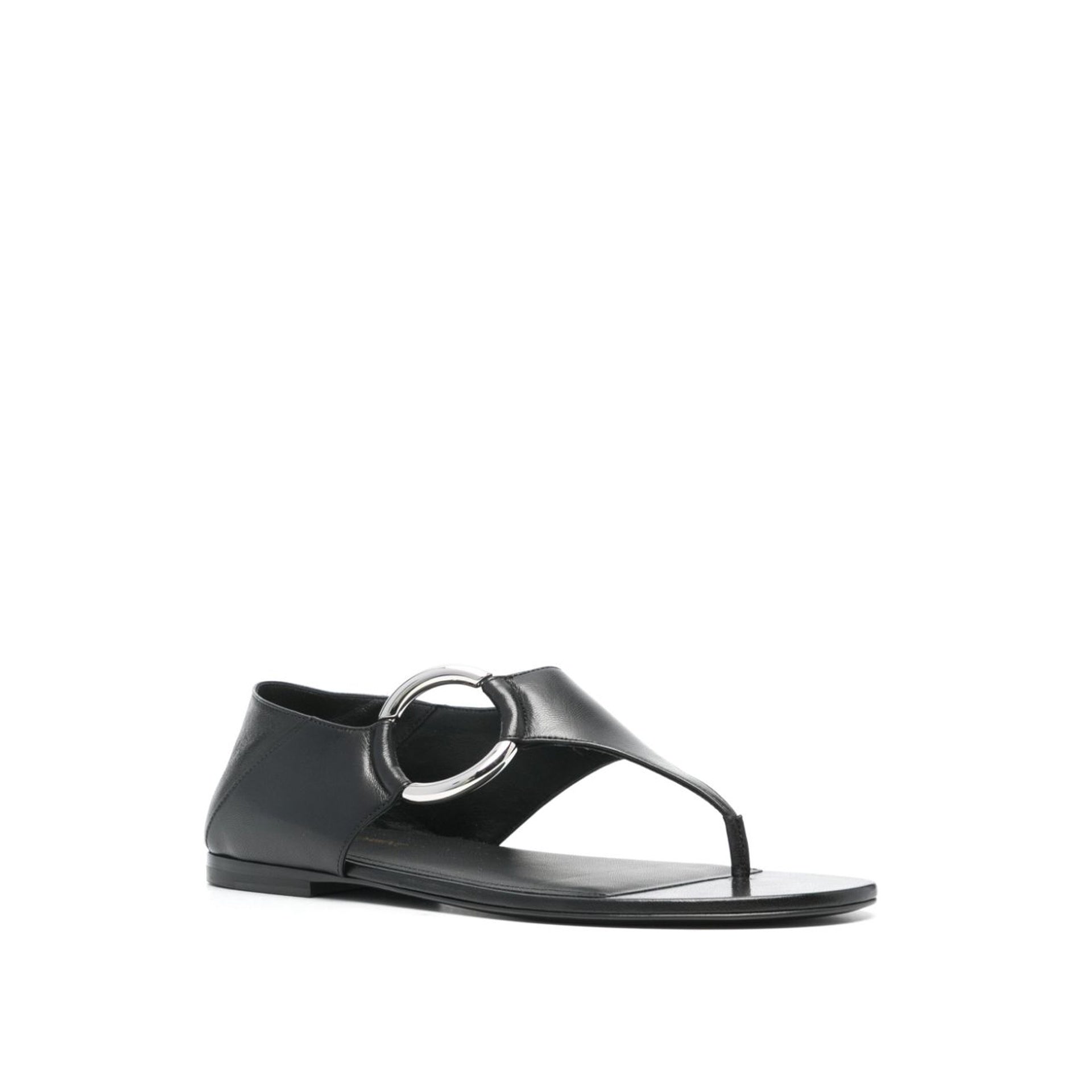 Saint Laurent Ring Leather Flat Sandals