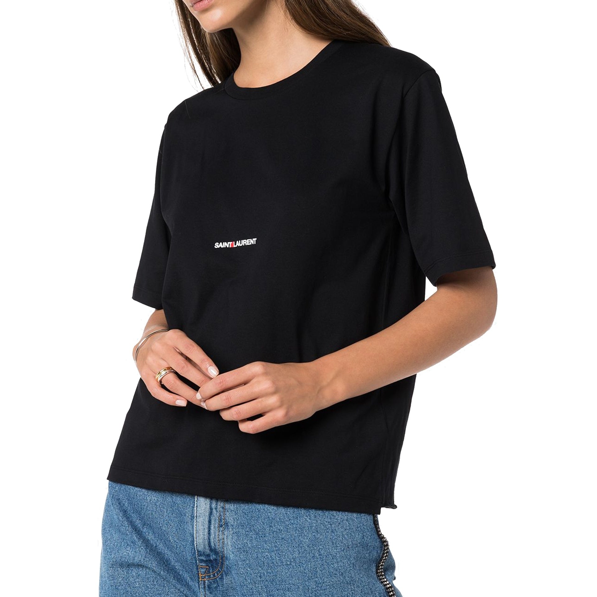 Saint Laurent-Saint Laurent Cotton Logo T-Shirt-WOMEN CLOTHING-Black-Deal-Outlet-by-ARCHIVIST