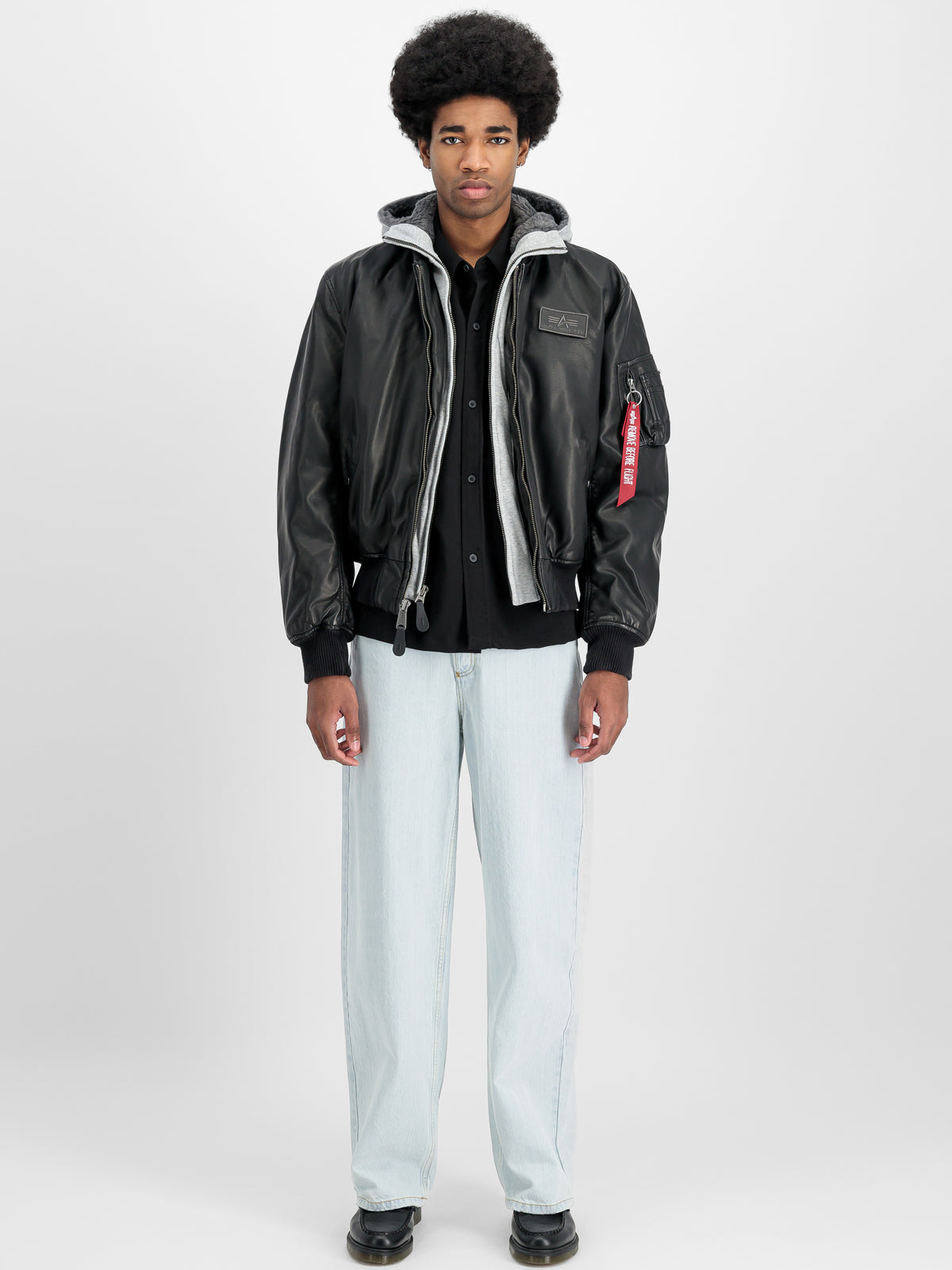 MA-1 D-Tec Faux Leather Slim Bomber Jacket