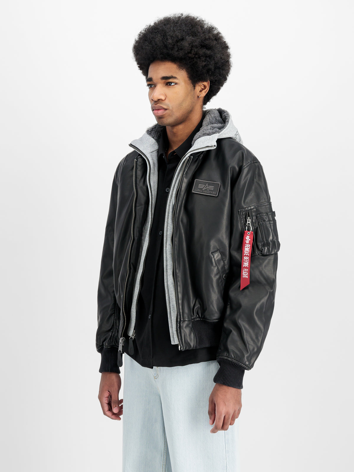MA-1 D-Tec Faux Leather Slim Bomber Jacket