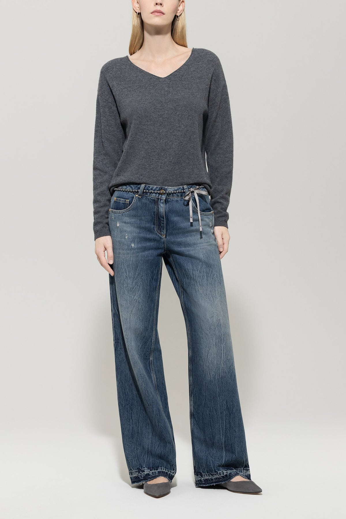 V-Pullover aus Kaschmir-Mix