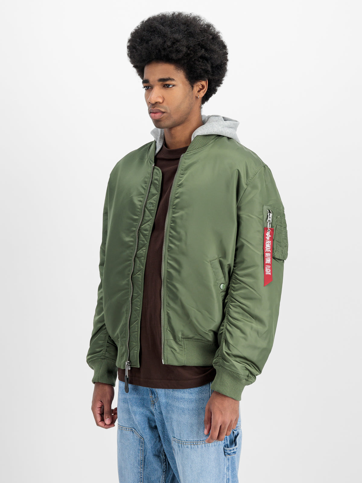 MA-1 Zip Hood Back Embroidery Bomber Jacket