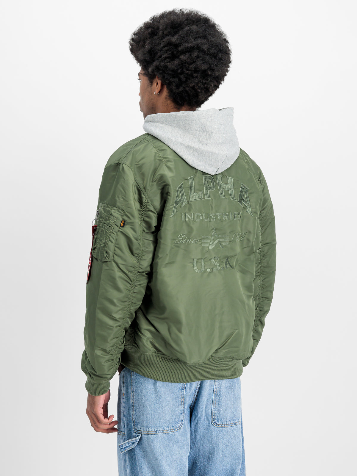 MA-1 Zip Hood Back Embroidery Bomber Jacket