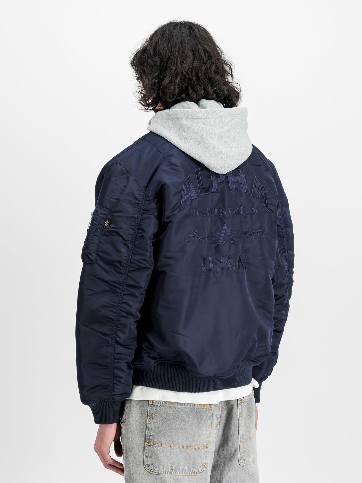 MA-1 Zip Hood Back Embroidery Bomber Jacket