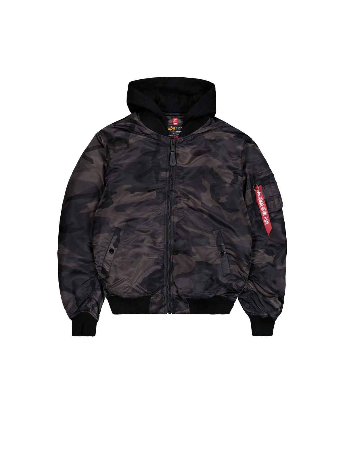 MA-1 Zip Hood Back Embroidery Camo Bomber Jacket