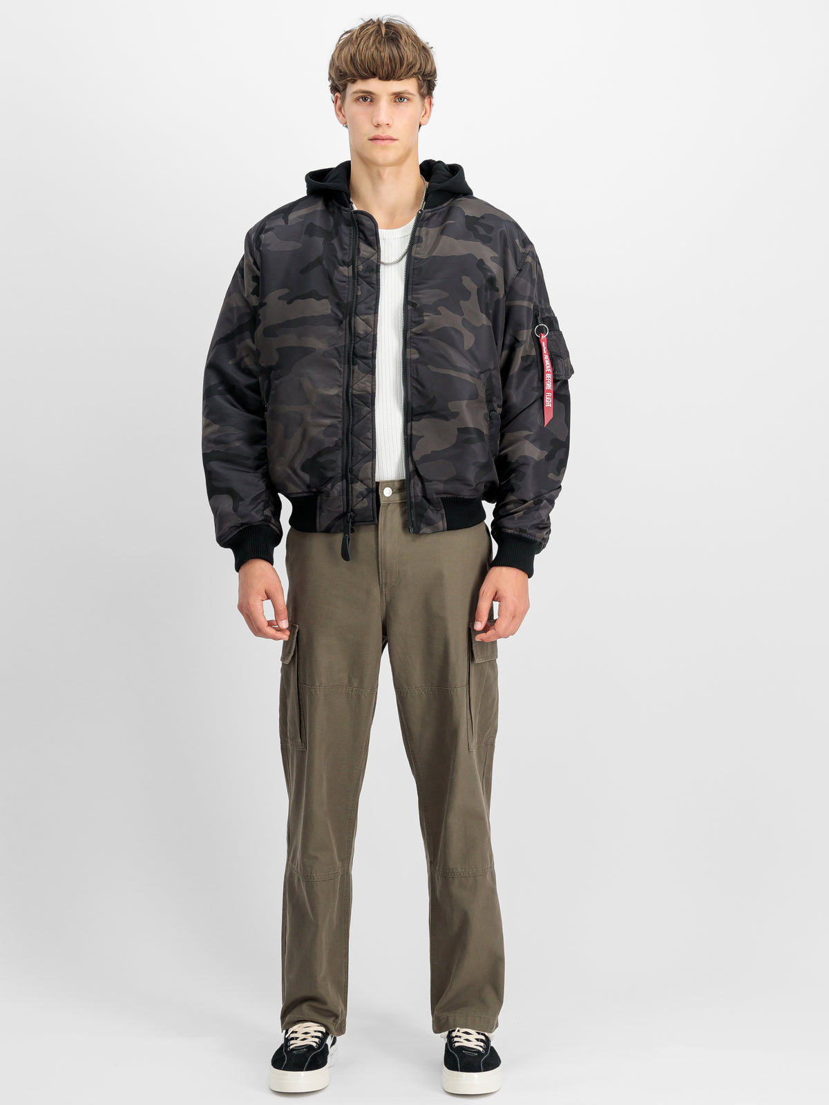 MA-1 Zip Hood Back Embroidery Camo Bomber Jacket