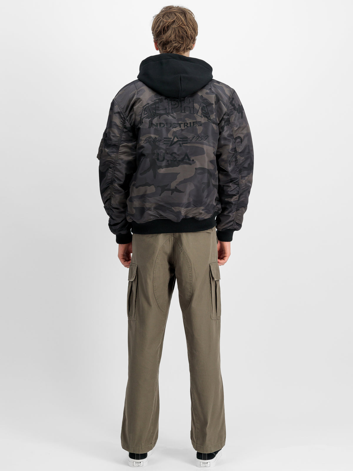 MA-1 Zip Hood Back Embroidery Camo Bomber Jacket