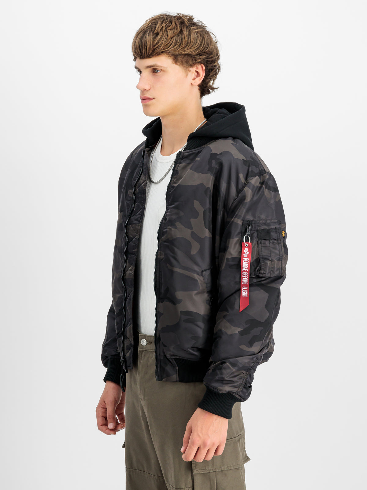 MA-1 Zip Hood Back Embroidery Camo Bomber Jacket