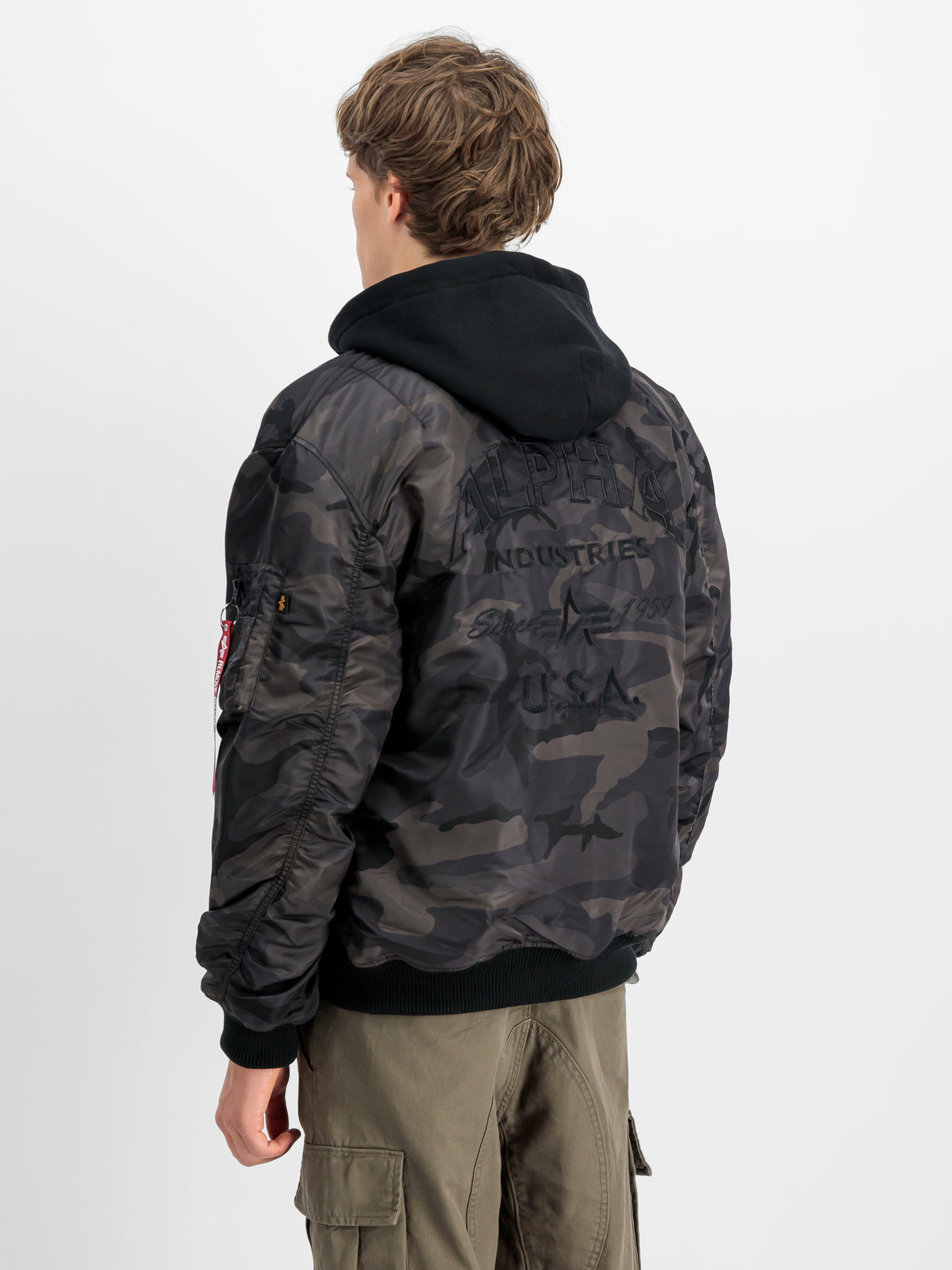 MA-1 Zip Hood Back Embroidery Camo Bomber Jacket