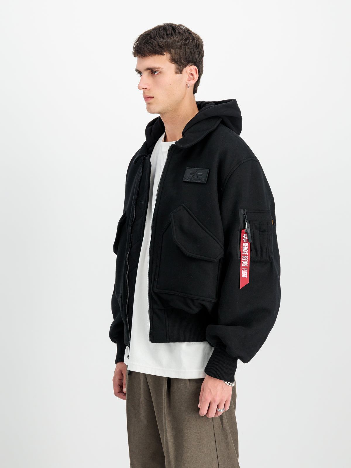 CWU Zip Hood Wool Bomber Jacket