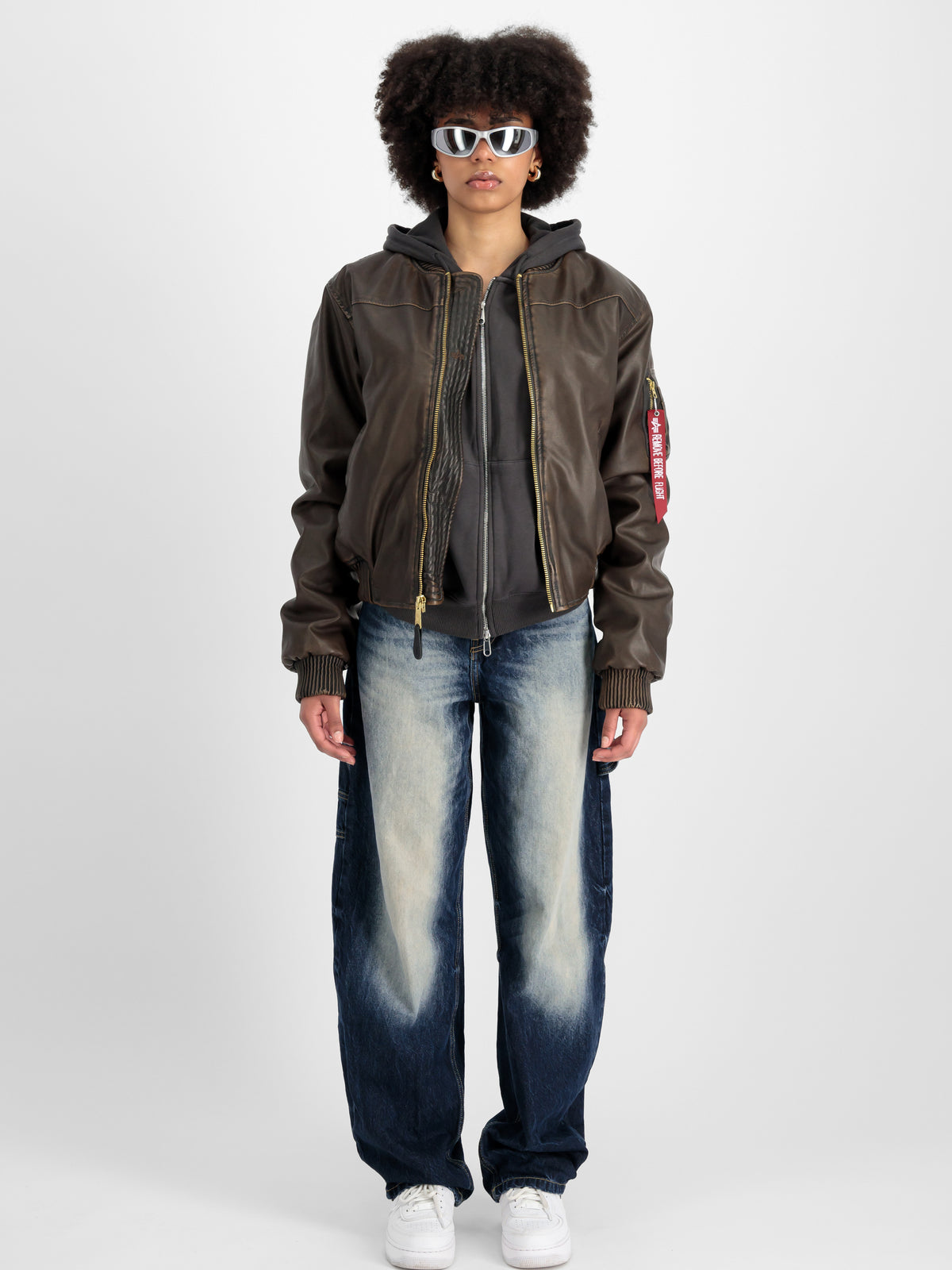MA-1 Faux Leather Vintage Bomber Jacket Women