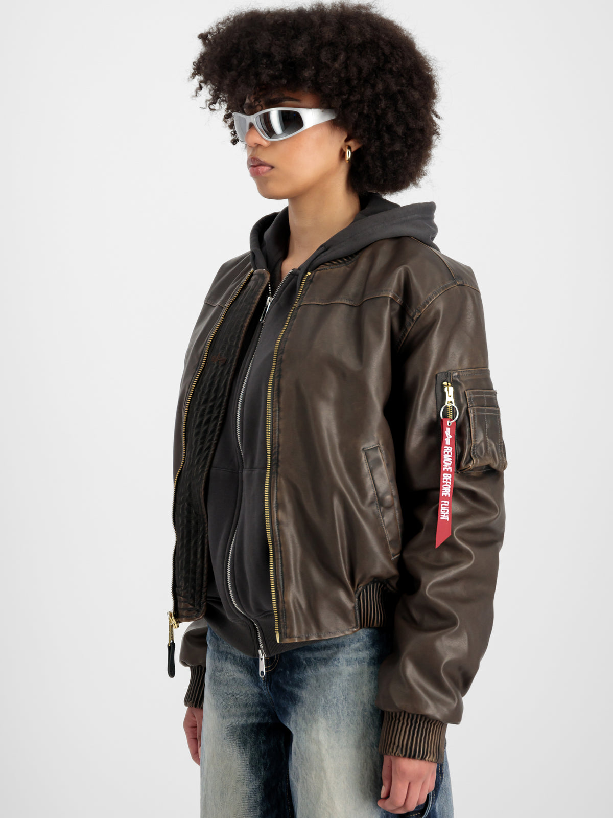 MA-1 Faux Leather Vintage Bomber Jacket Women