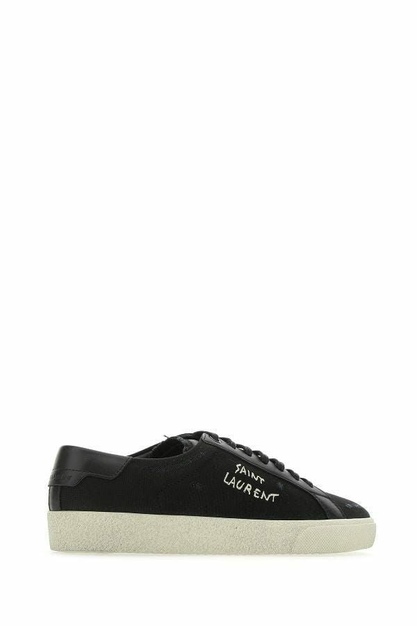 Schlichte Low-Top-Sneakers aus schwarzem Canvas und Leder