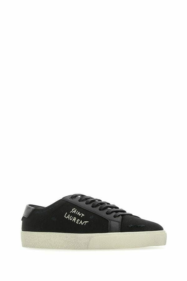 Schlichte Low-Top-Sneakers aus schwarzem Canvas und Leder