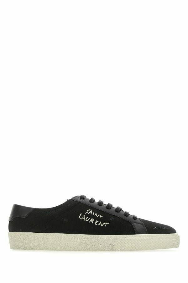 Schlichte Low-Top-Sneakers aus schwarzem Canvas und Leder