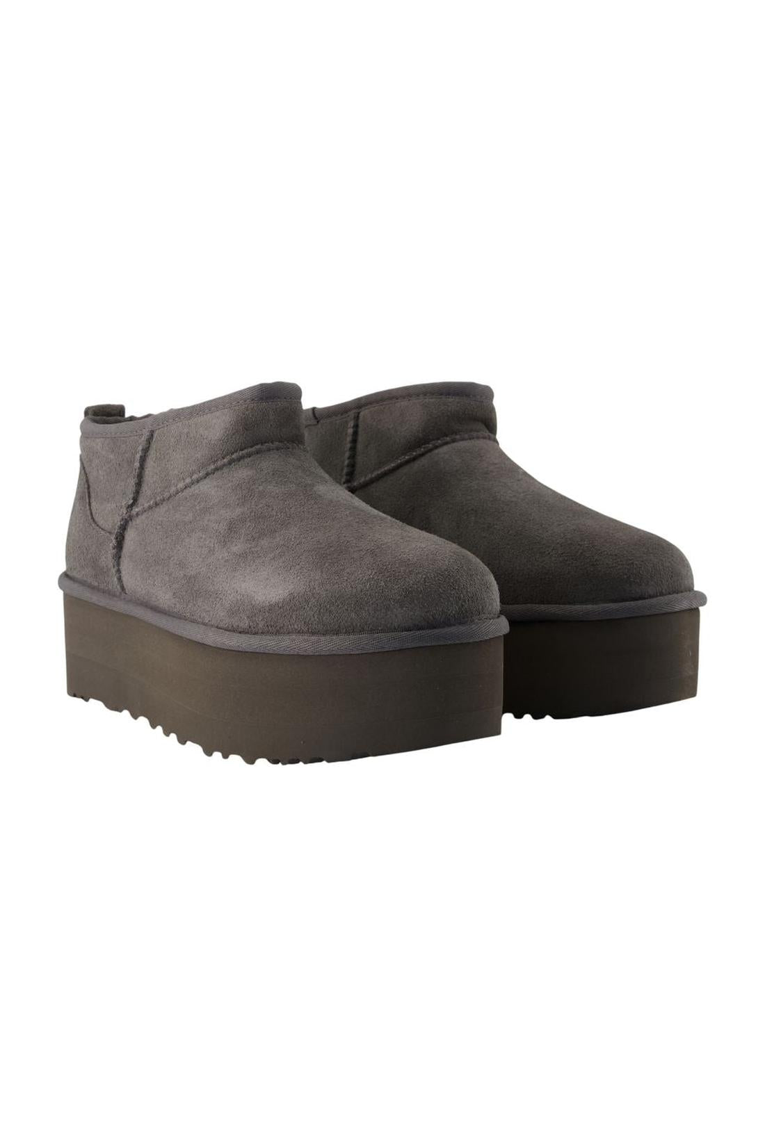 Ugg-Classic Ultra Mini Platform Stiefeletten - UGG - Leder - Grau-Stiefel & Stiefeletten-Black-Deal-Outlet-by-ARCHIVIST
