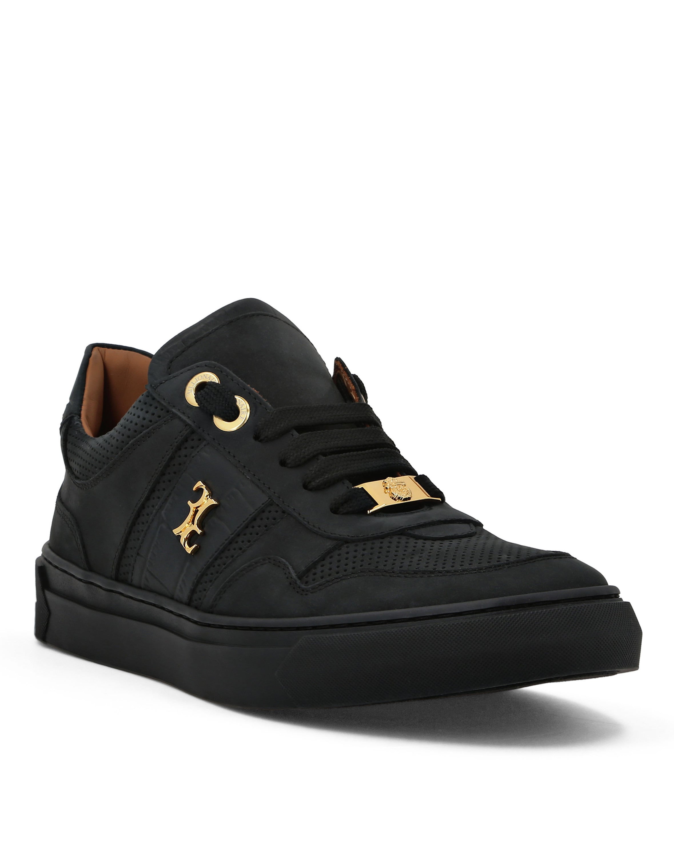 Nubuck Croco Printed Lo-Top Sneakers