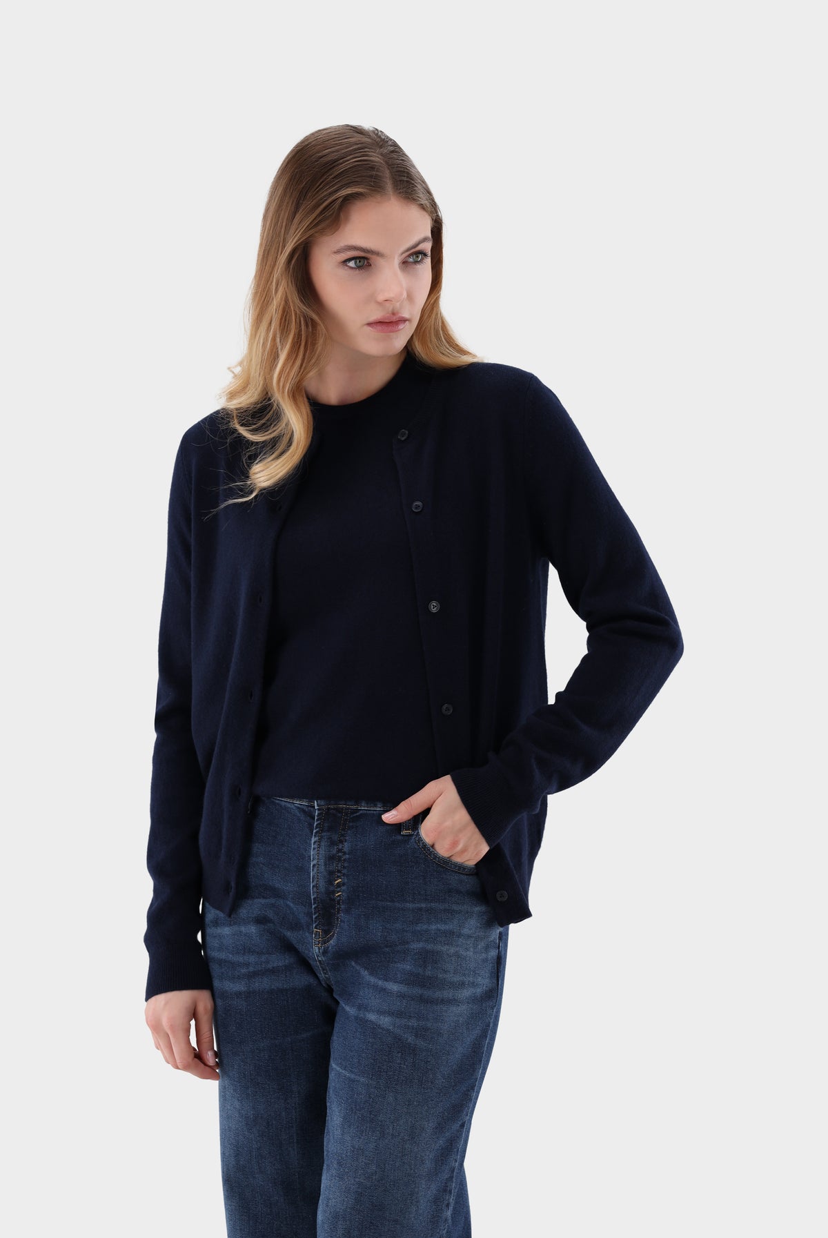 Kaschmir Strickjacke mit Rundhalsausschnitt