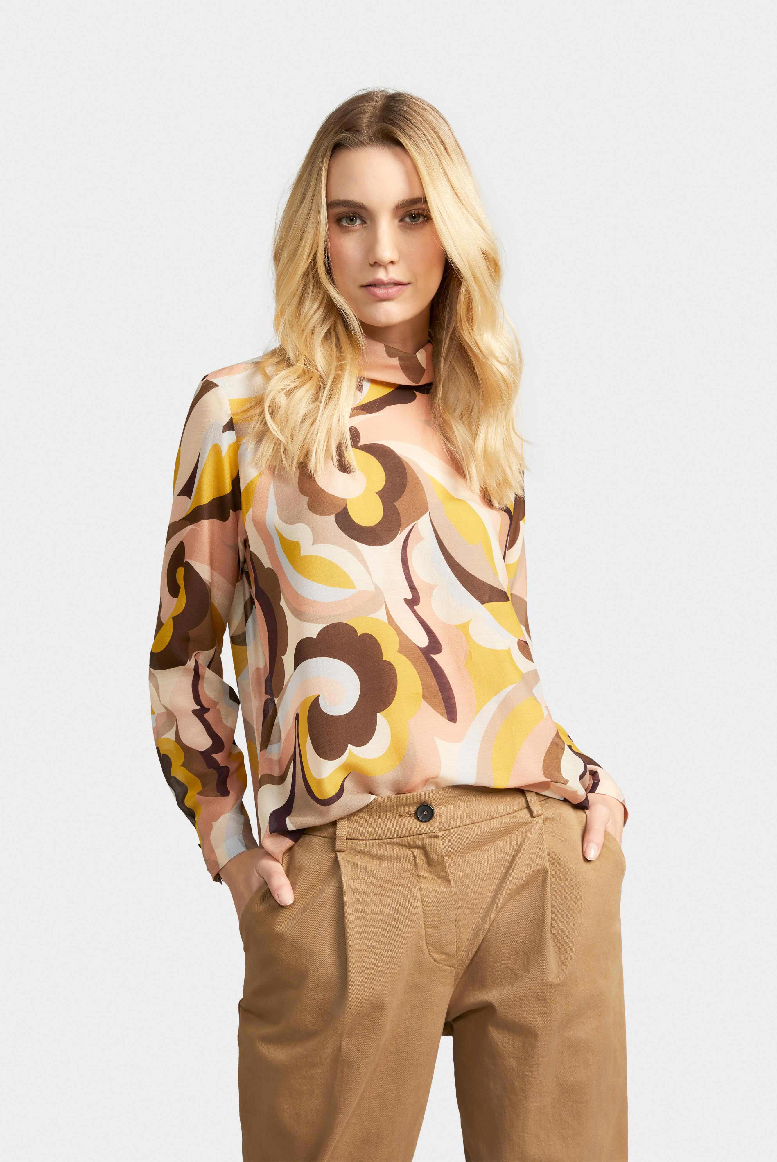 Hemdbluse mit Paisley Print Beige/Braun/Koralle