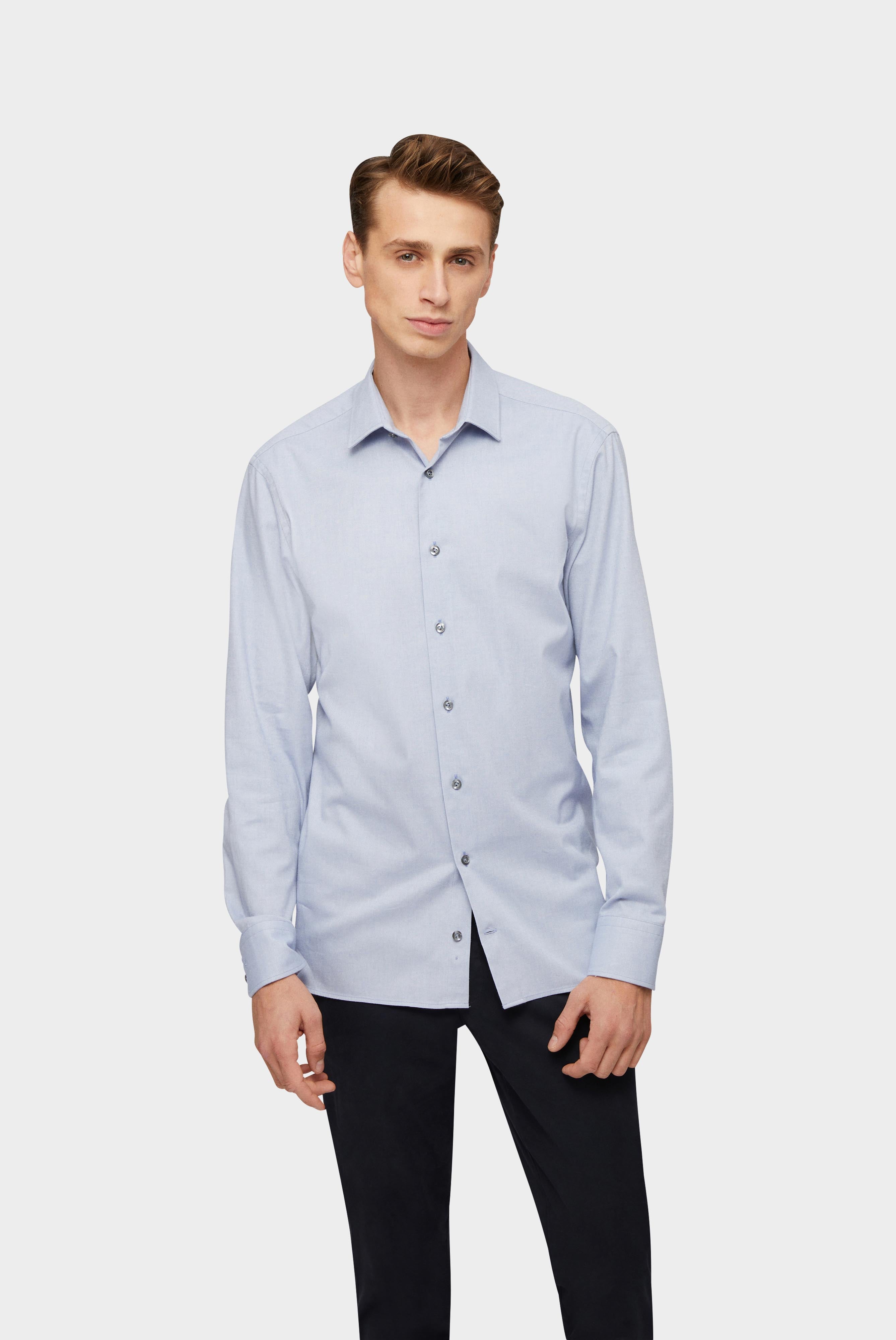 Twill Hemd mit Kentkragen und brushed Optik Tailor Fit Hellblau