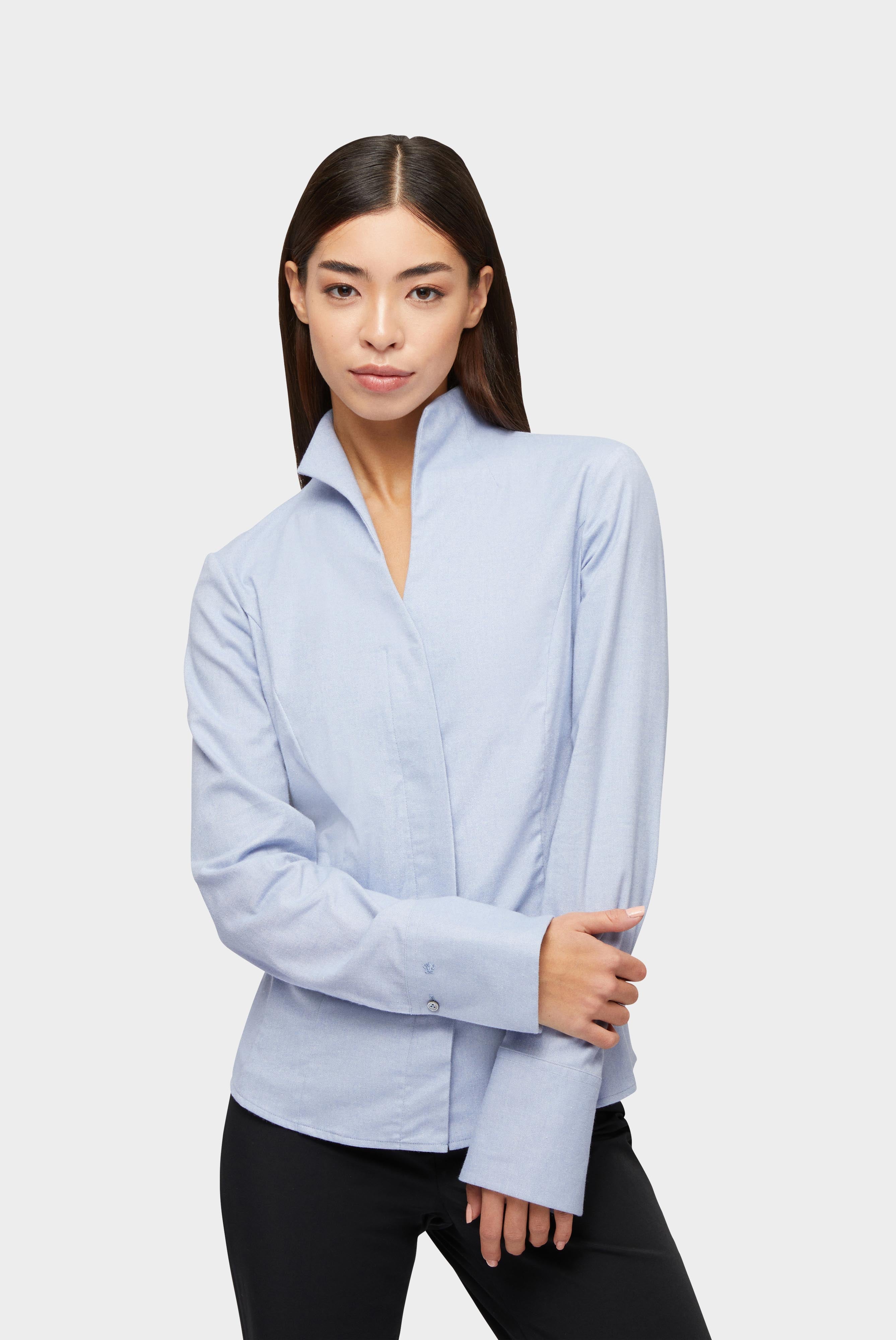 Twill stand-up collar blouse in brushed look, light blue