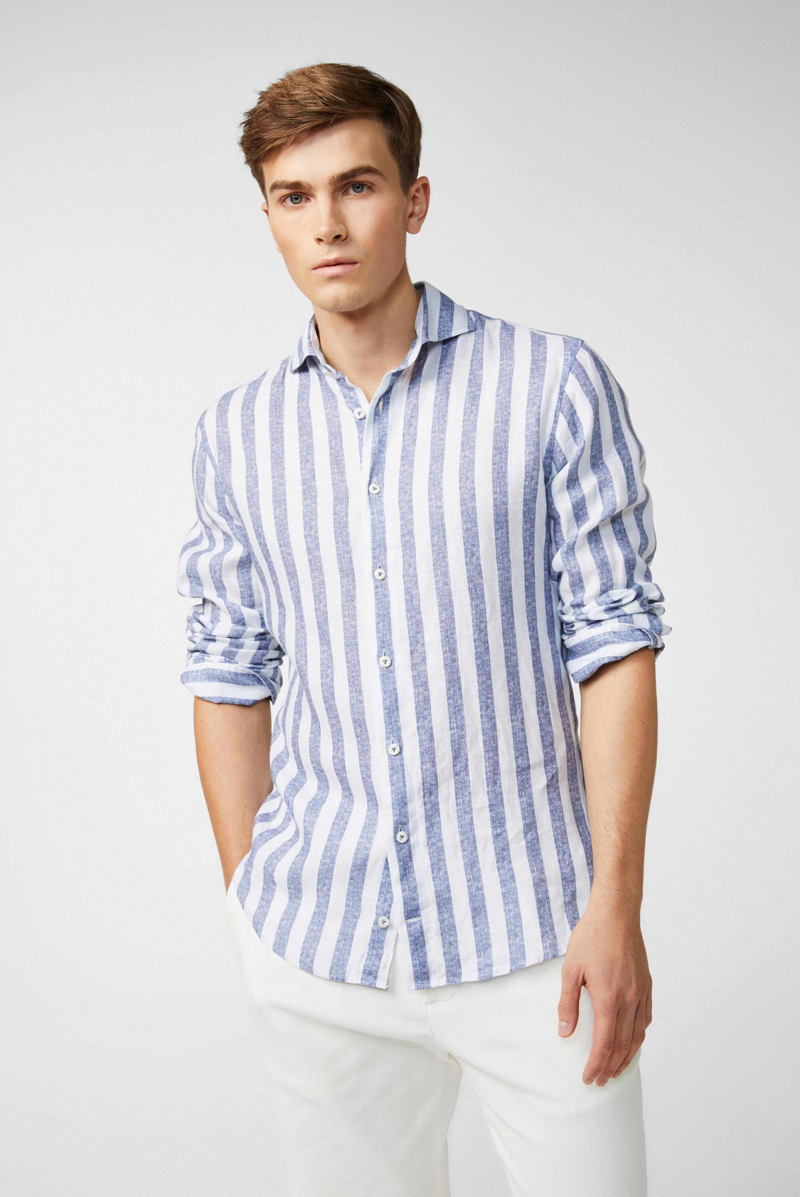 Van Laack-Leinenhemd mit zweifarbigem Streifendruck-Hemden & Blusen-Black-Deal-Outlet-by-ARCHIVIST