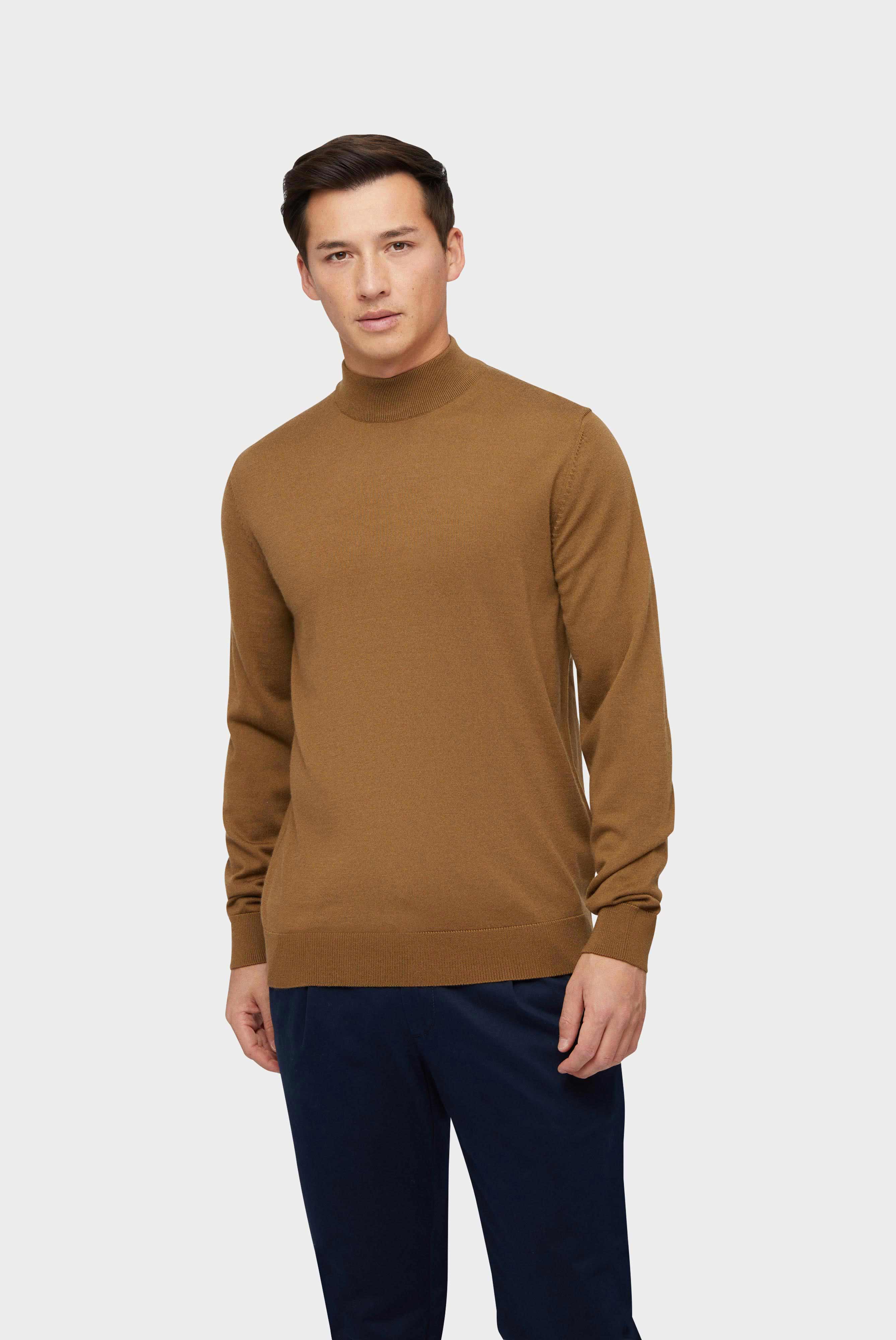 Mock Neck Pullover aus Merinowolle Braun