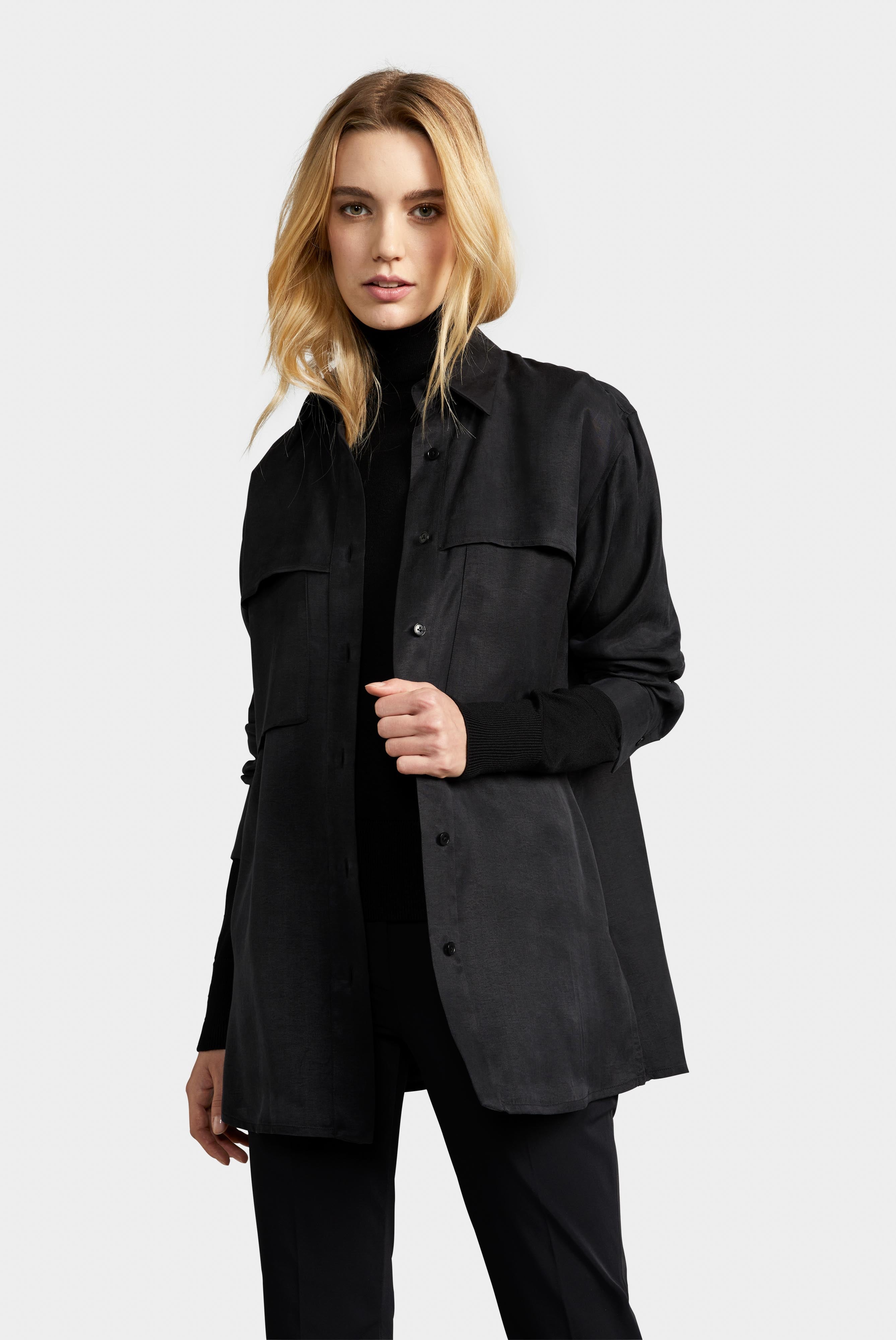 Poplin blouse with patch pockets, black