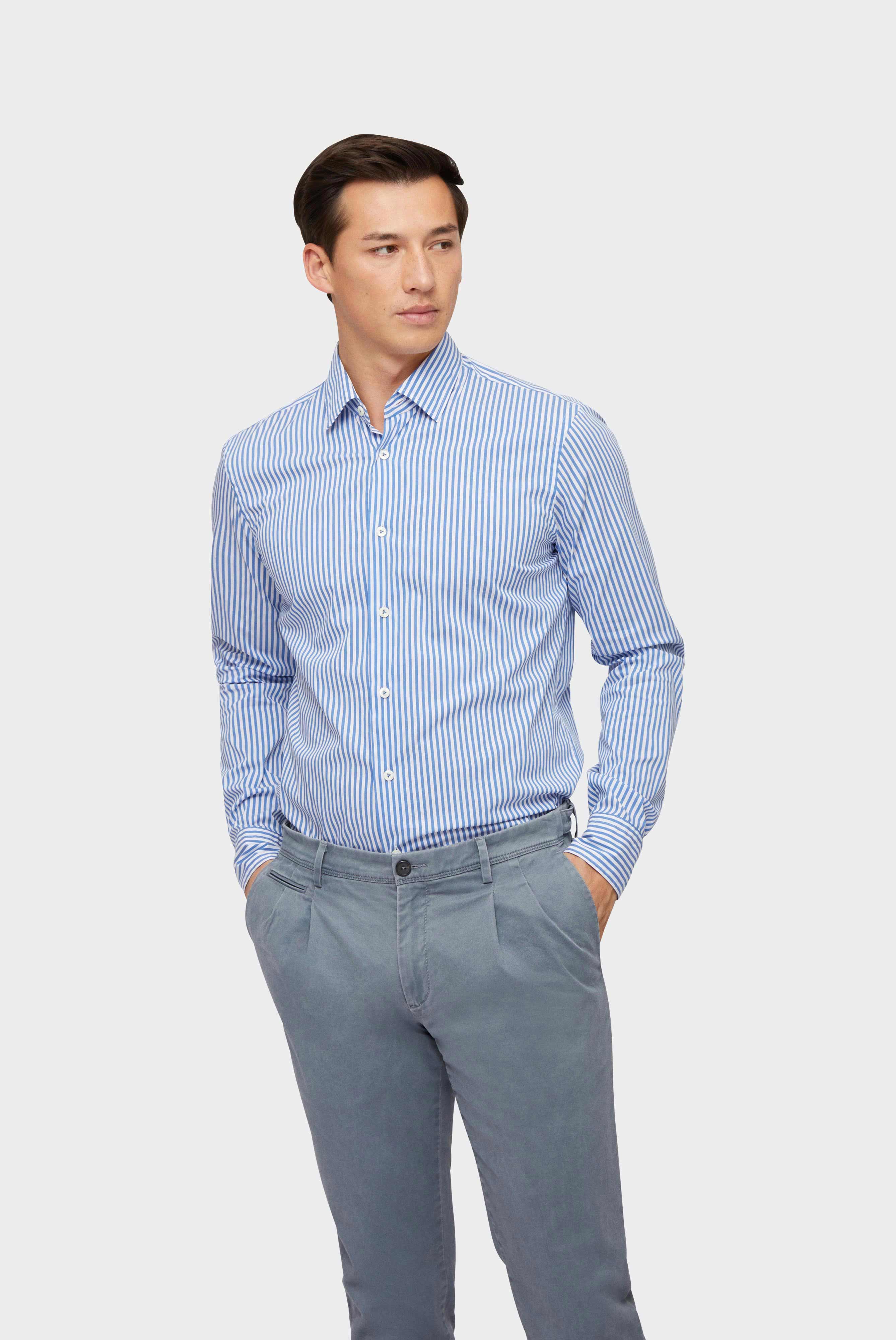 Van Laack-Popeline Hemd mit Stretch Slim Fit Hellblau Gestreift-Hemden & Blusen-Black-Deal-Outlet-by-ARCHIVIST