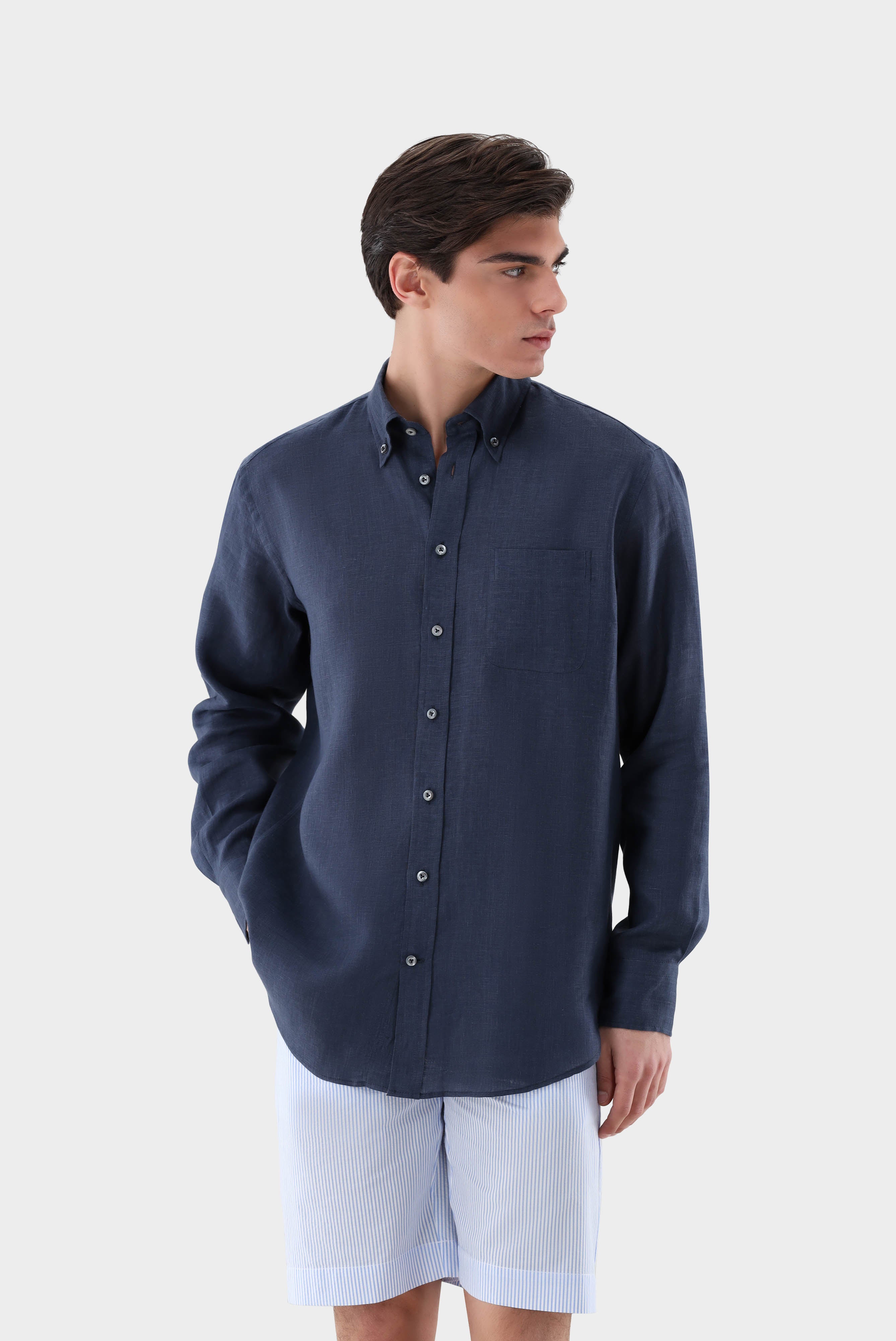 Leinenhemd mit Button-Down-Kragen