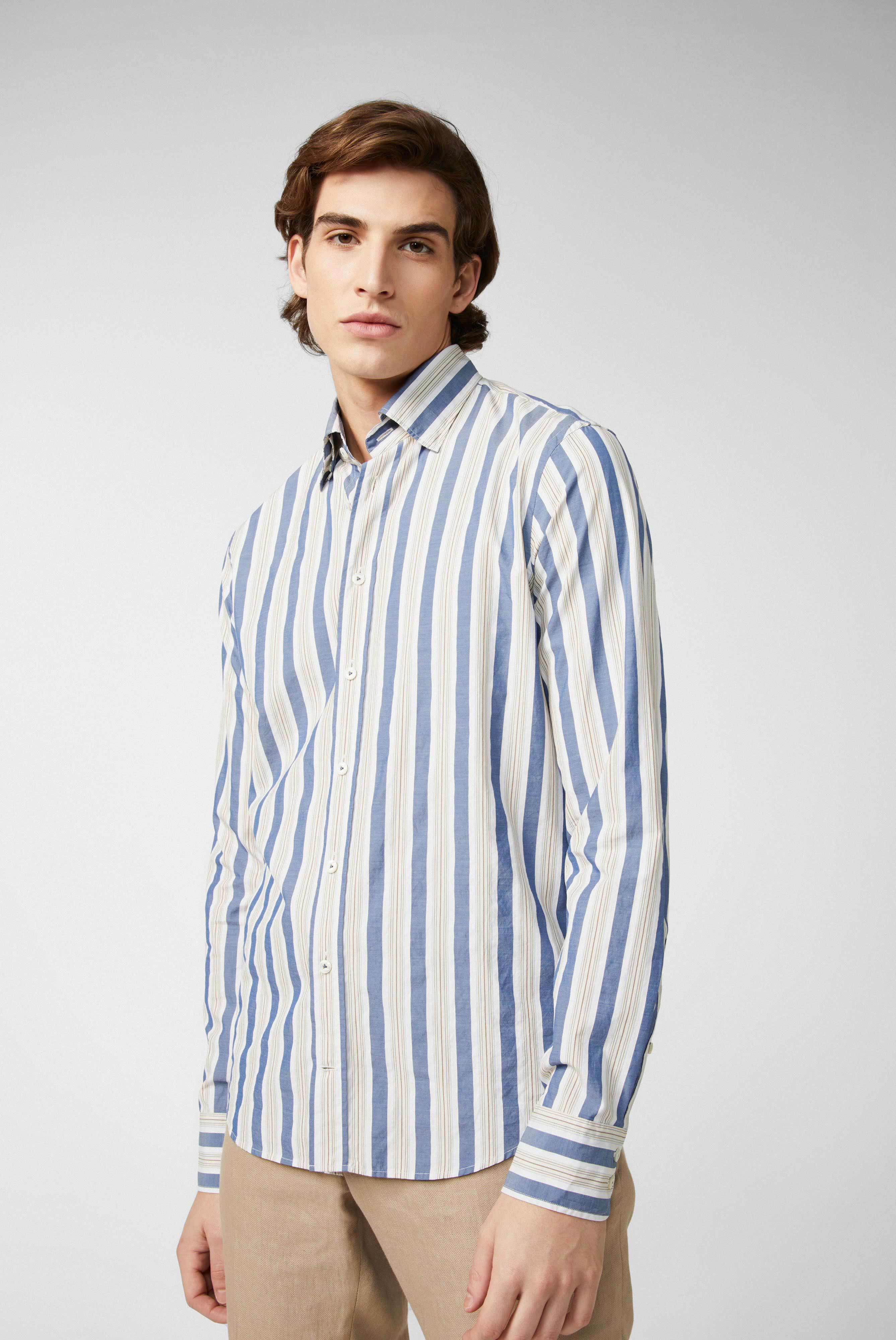 Wide striped cotton shirt with button-down collar