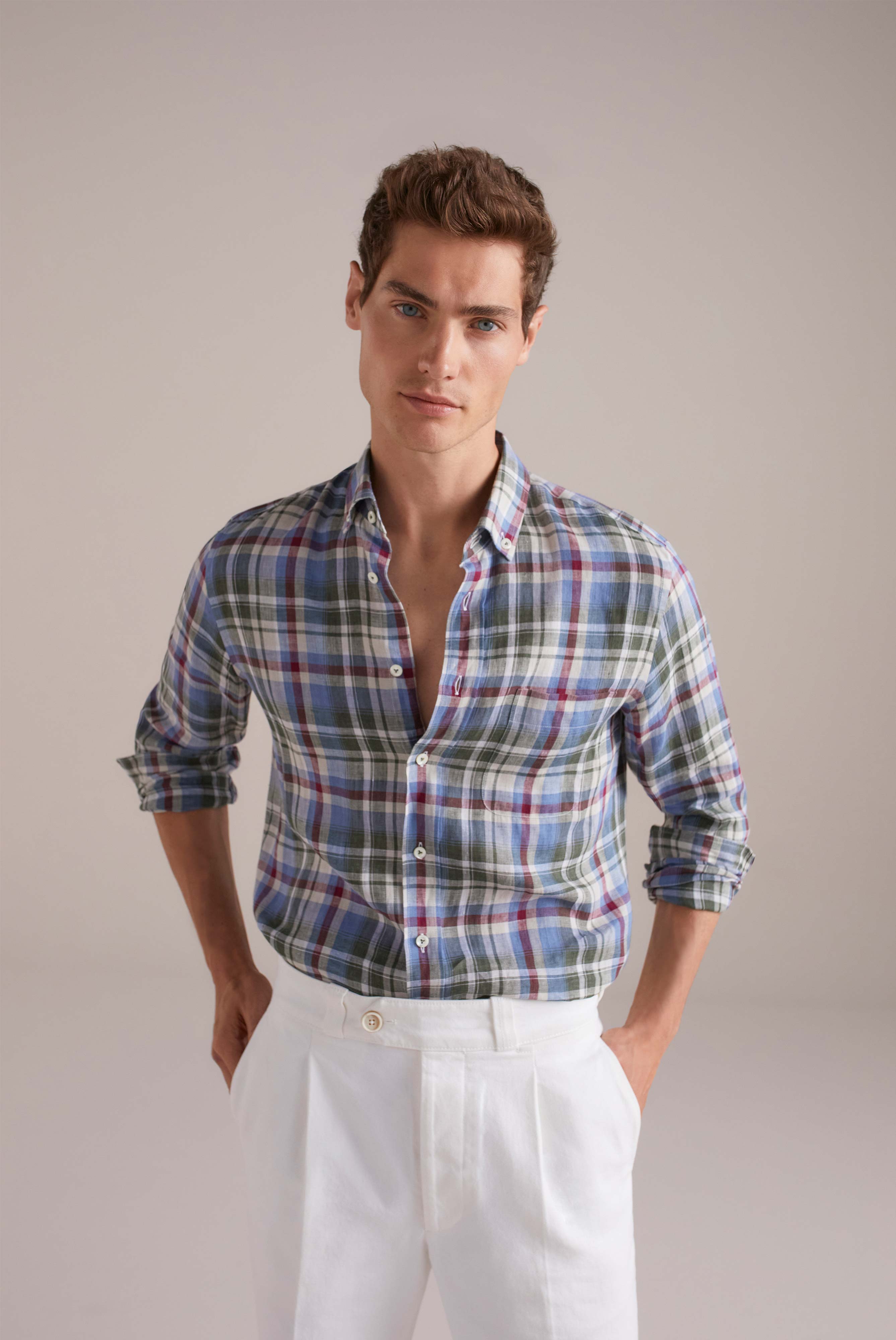 Van Laack-Legeres Leinenhemd mit Button-Down Kragen Grün/bunt kariert-Hemden & Blusen-Black-Deal-Outlet-by-ARCHIVIST