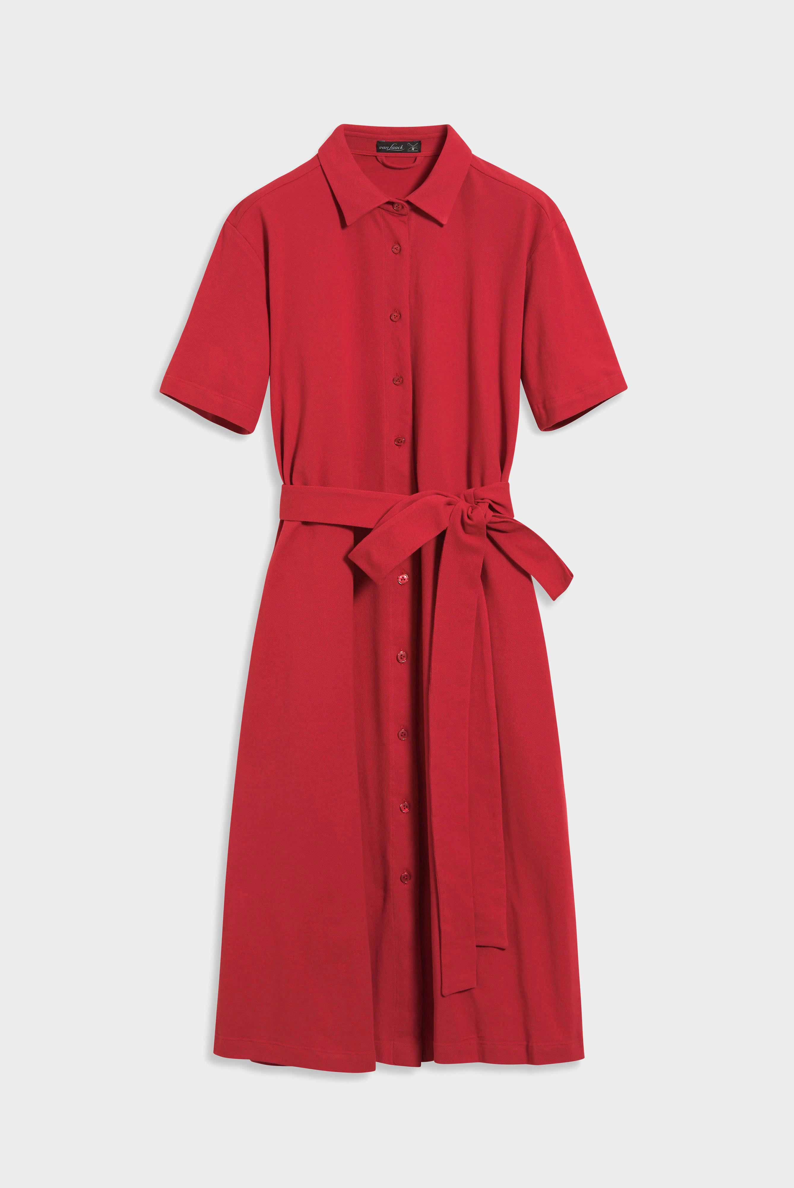 Van Laack-Kurzarm Blusenkleid aus Baumwolle mit Knopfleiste und Gürtel Modern Fit Rot-Kleider & Röcke-Black-Deal-Outlet-by-ARCHIVIST