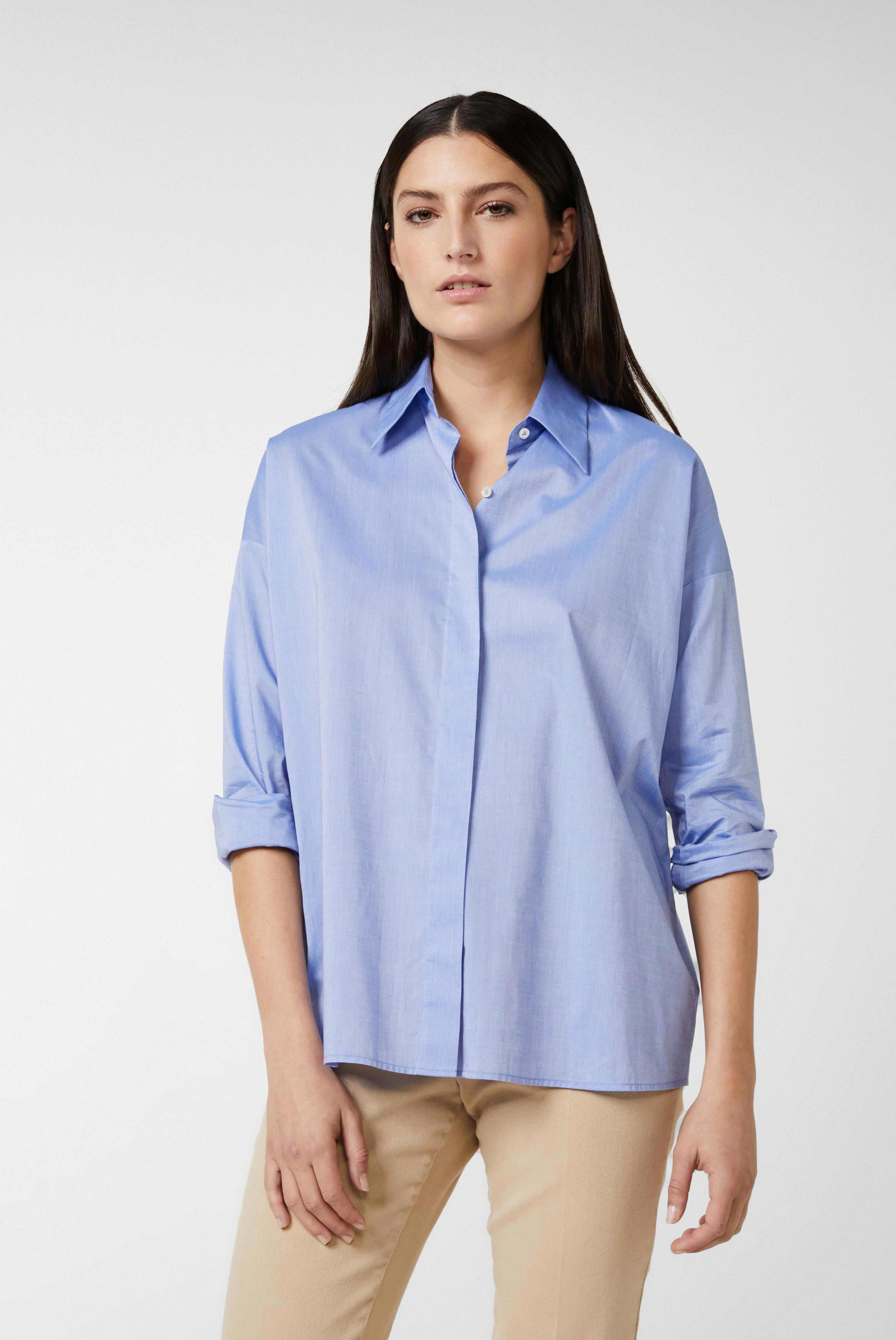 Van Laack-Popeline-Hemdbluse mit überschnittenen Schultern Blau-Hemden & Blusen-Black-Deal-Outlet-by-ARCHIVIST