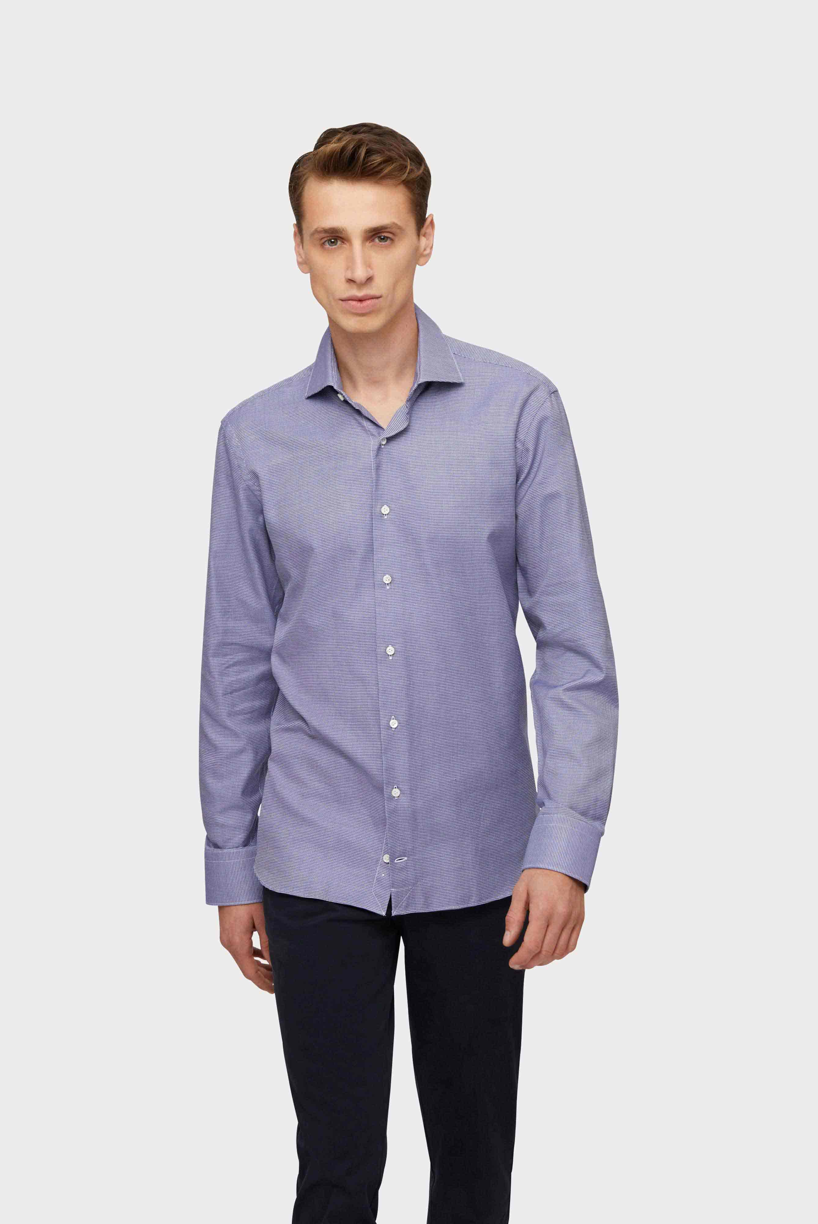 Hemd aus Baumwoll-Dobby mit Struktur Tailor Fit Grau