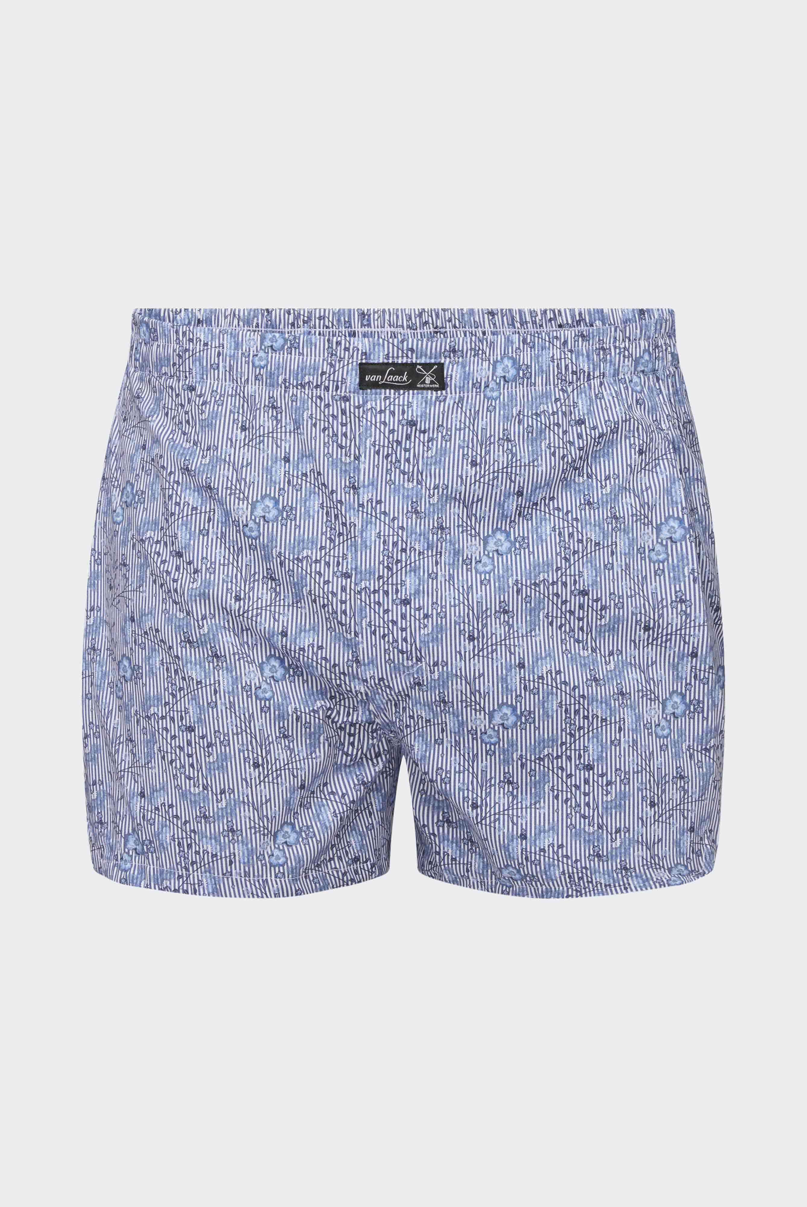 Gestreifte Boxershorts aus Baumwollpopeline mit Blumenmuster Blau