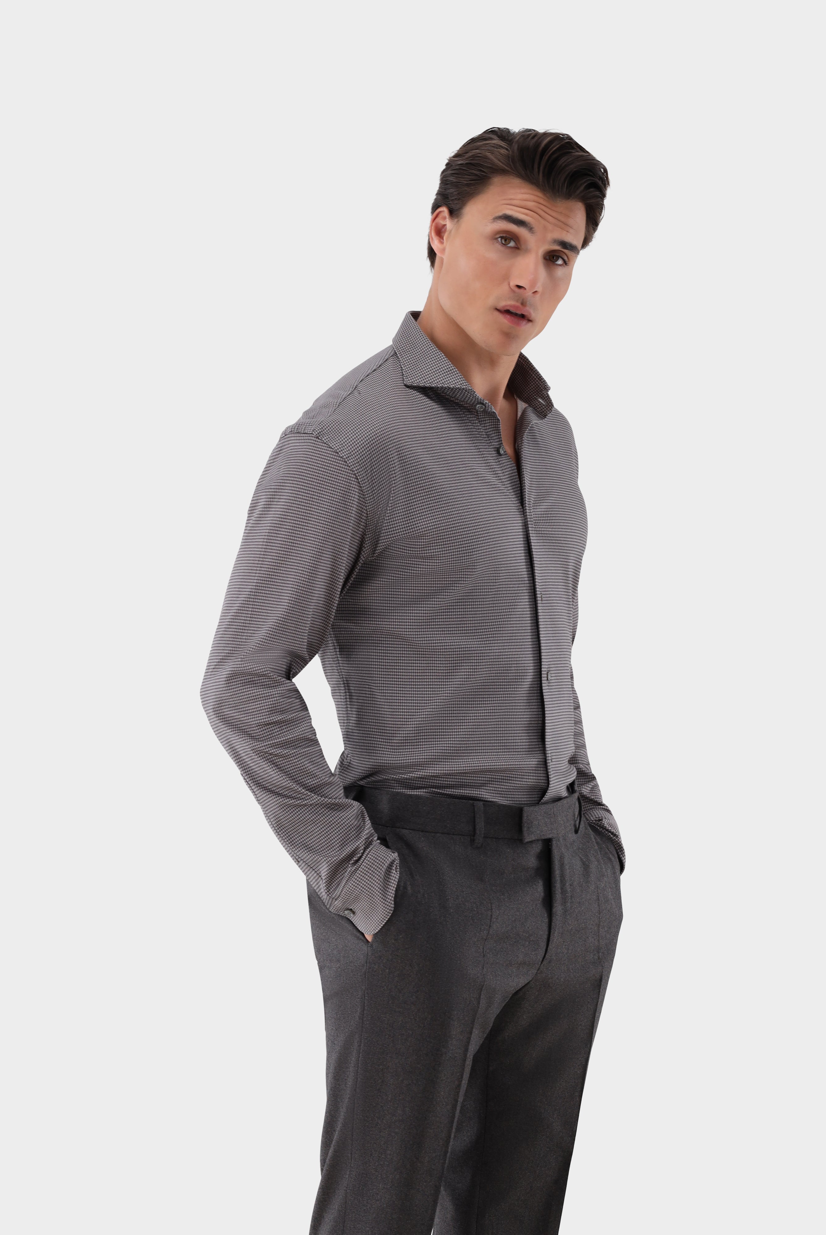 Jersey Hemd aus Schweizer Baumwolle mit Hahnentritt-Muster