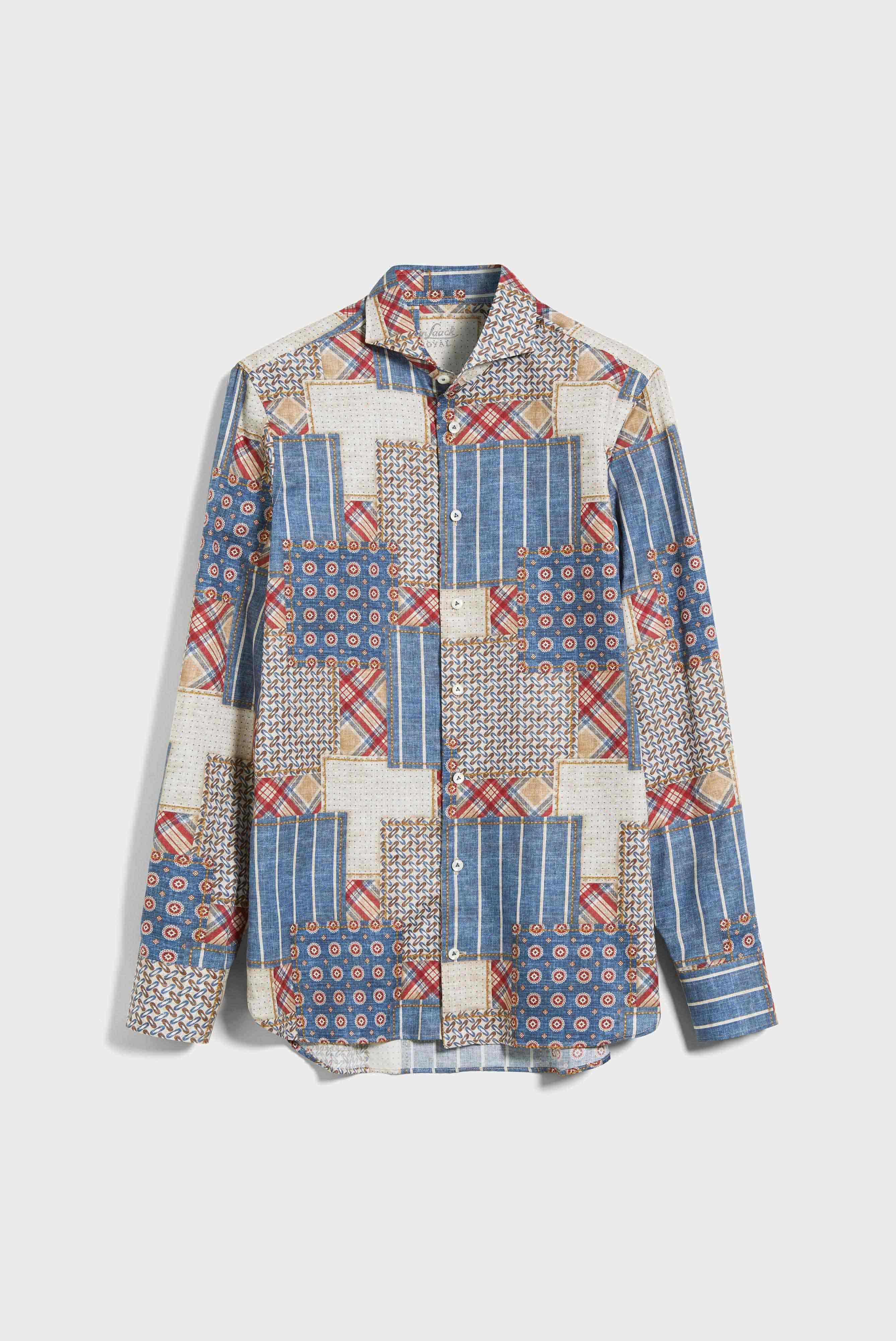 Van Laack-Langarm Hemd mit Flickwerk Druck aus Baumwolle Tailor Fit Rot Blau-Hemden & Blusen-Black-Deal-Outlet-by-ARCHIVIST