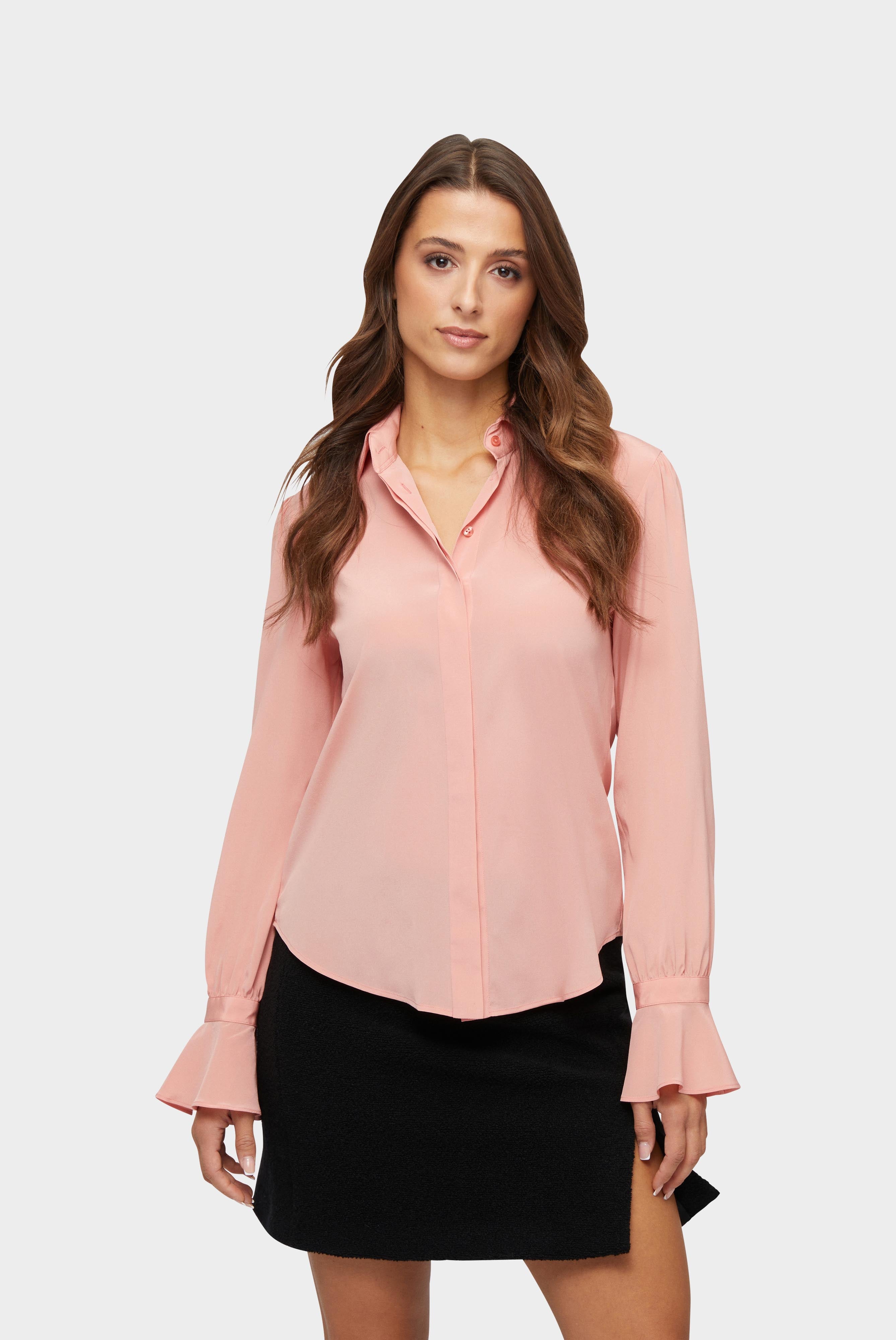 Bluse aus Seide mit Rüschenmanschette Rosa