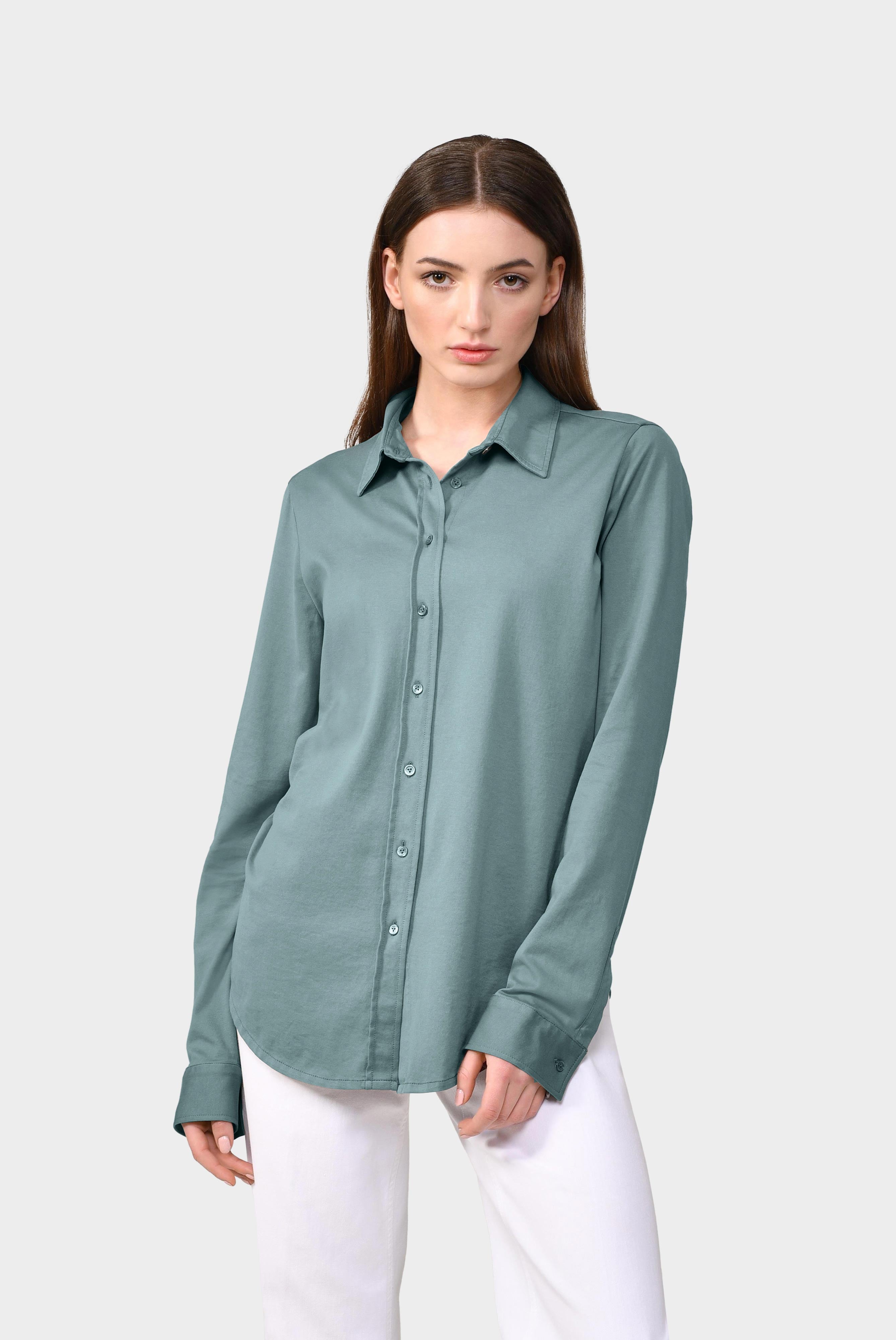 Cotton jersey shirt blouse, beige