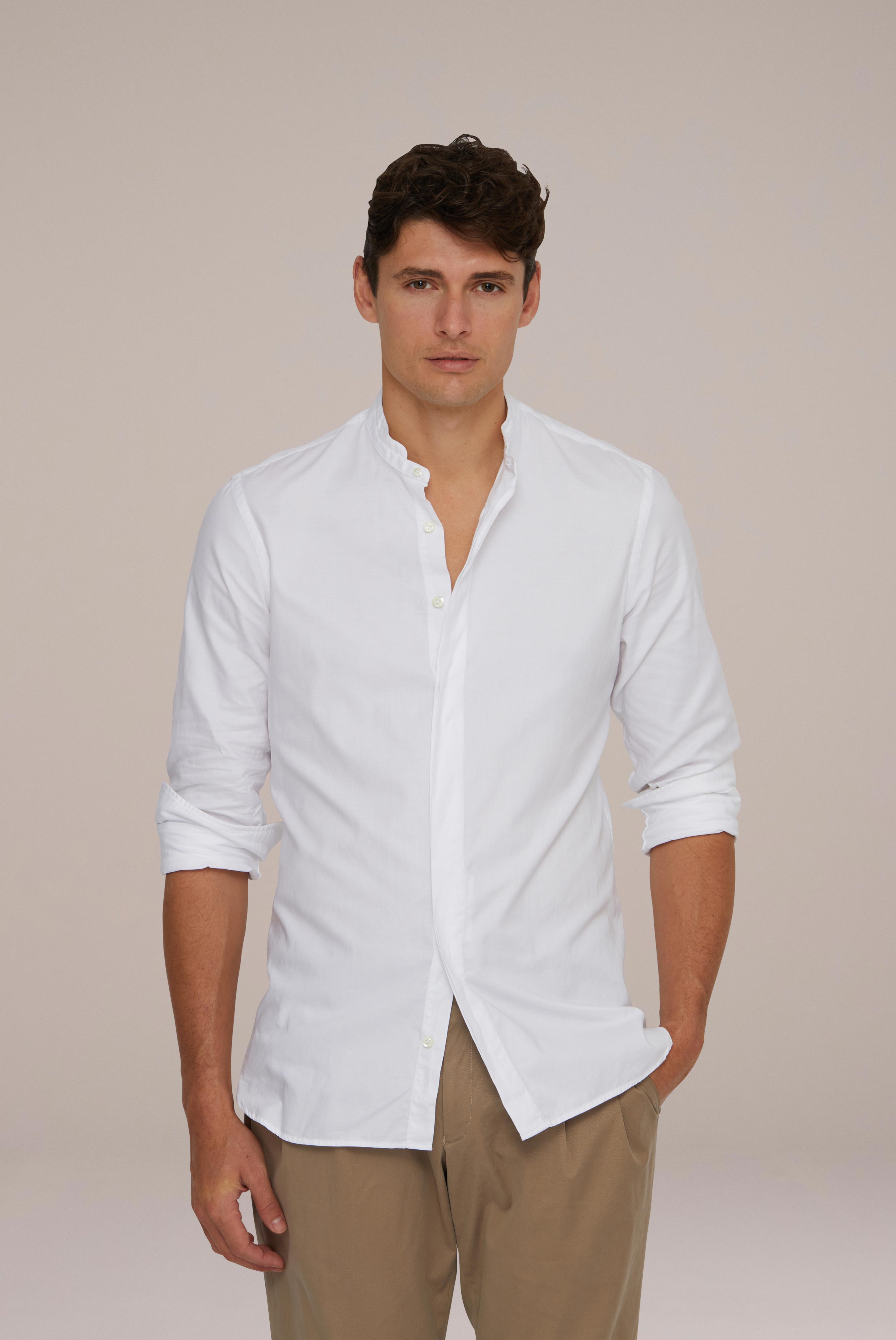 Van Laack-Weich gewaschenes Hemd mit Stehkragen aus Bio-Baumwolle Slim Fit Weiß-Hemden & Blusen-Black-Deal-Outlet-by-ARCHIVIST