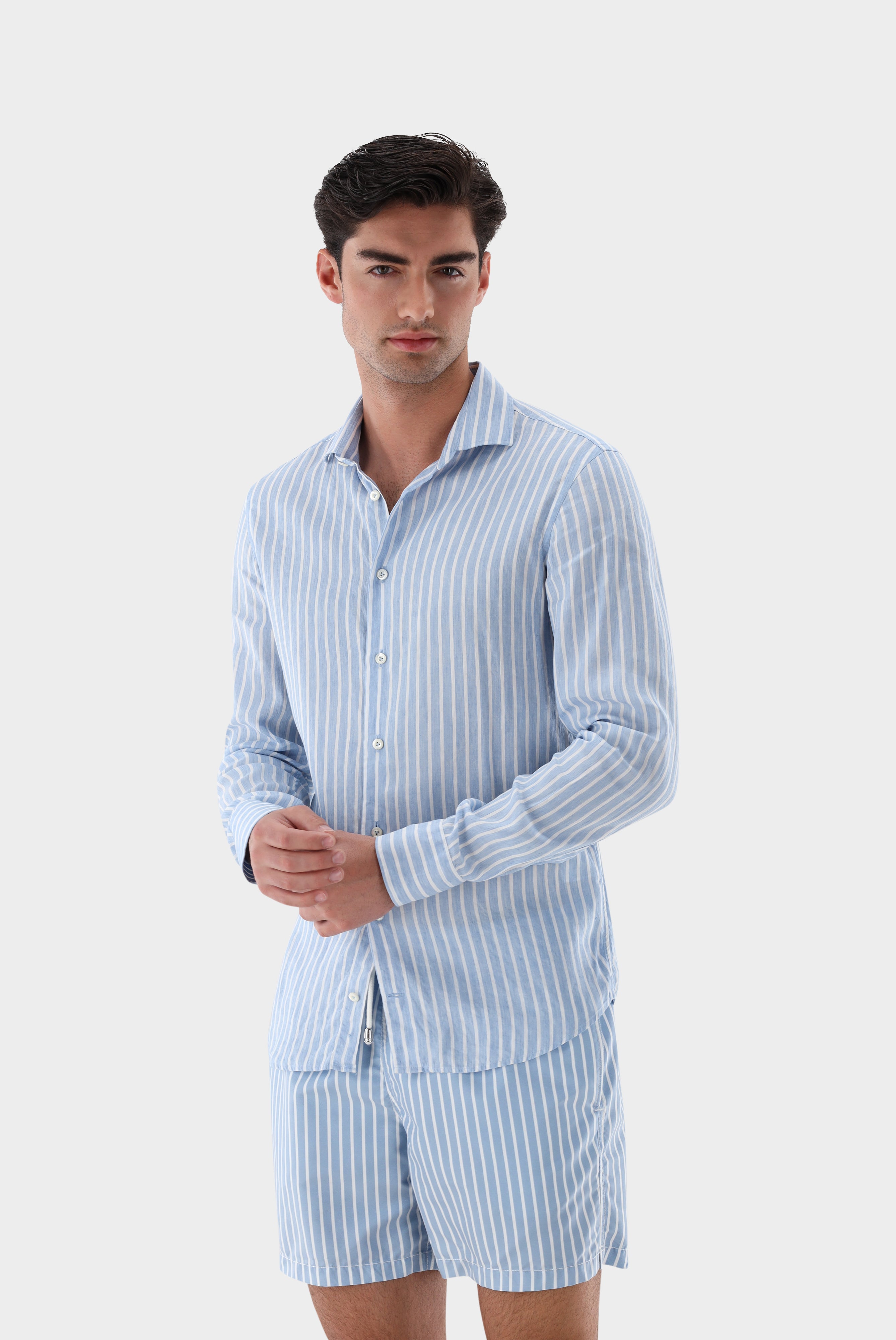 Van Laack-Gestreiftes Hemd aus Tencel und Leinen-Hemden & Blusen-Black-Deal-Outlet-by-ARCHIVIST