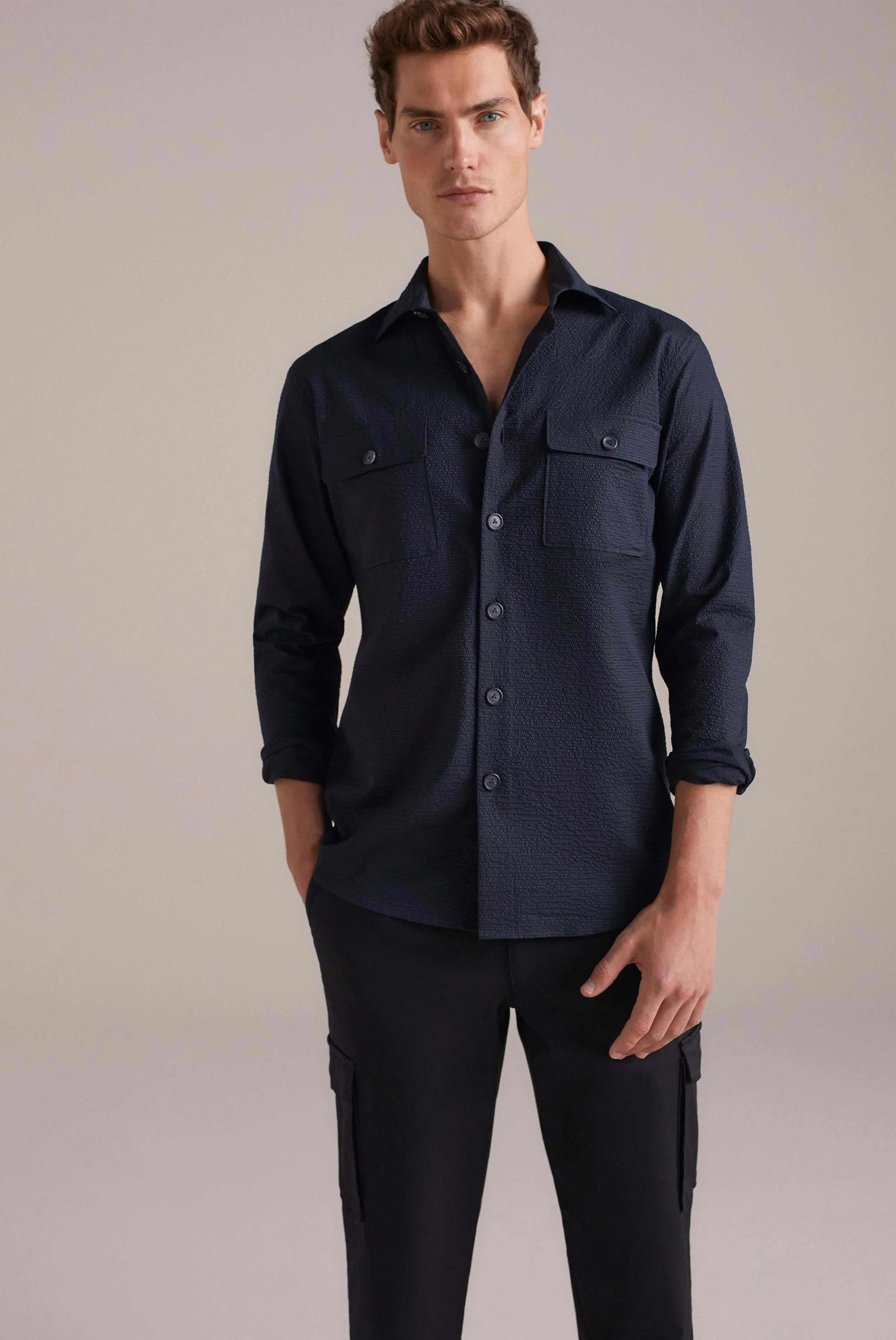 Van Laack-Hochwertiges Overshirt aus Baumwollmischgewebe Dunkelblau-Hemden & Blusen-Black-Deal-Outlet-by-ARCHIVIST