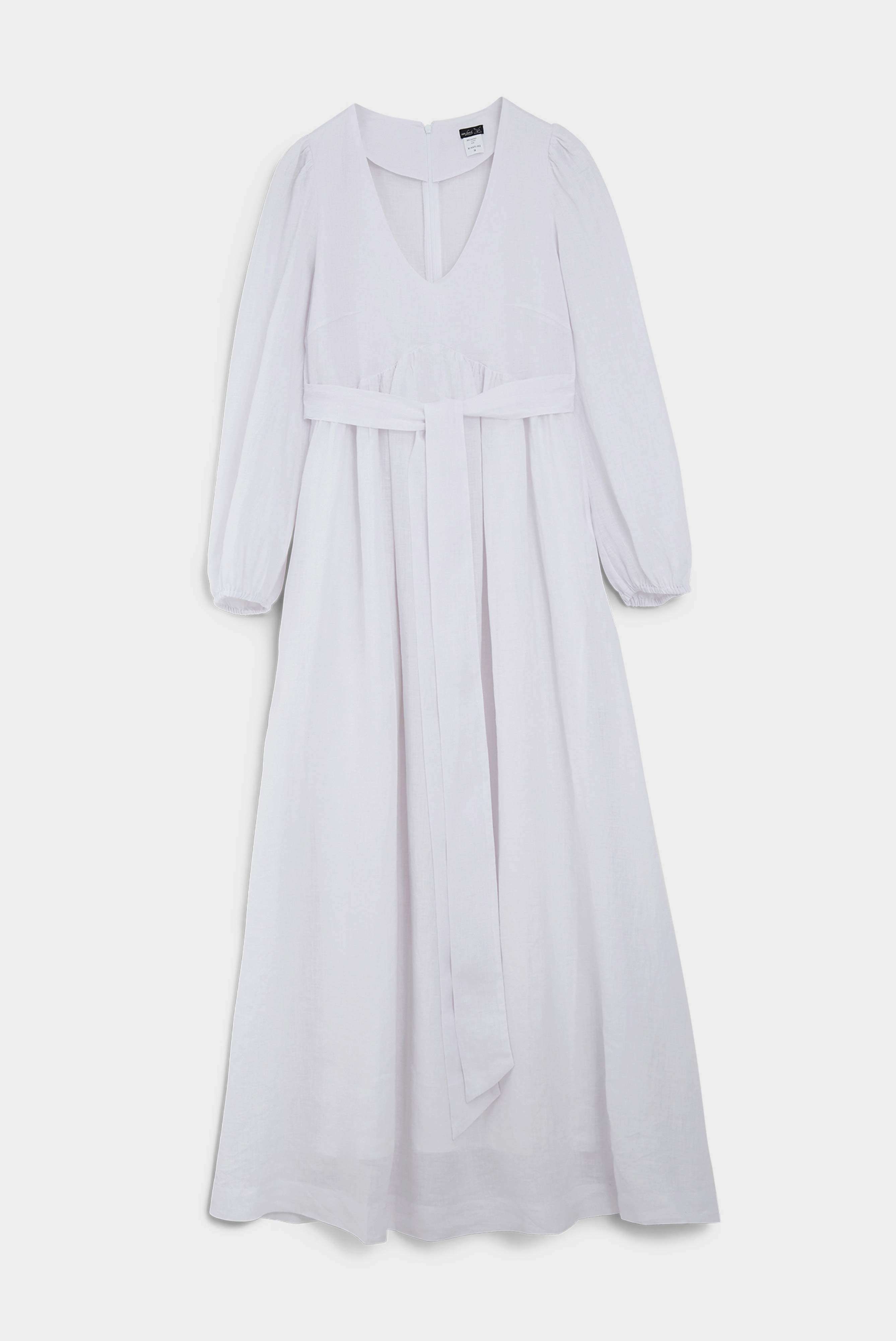 Damen Kleid Modern Fit mit V-Ausschnitt aus Leinen Weiß