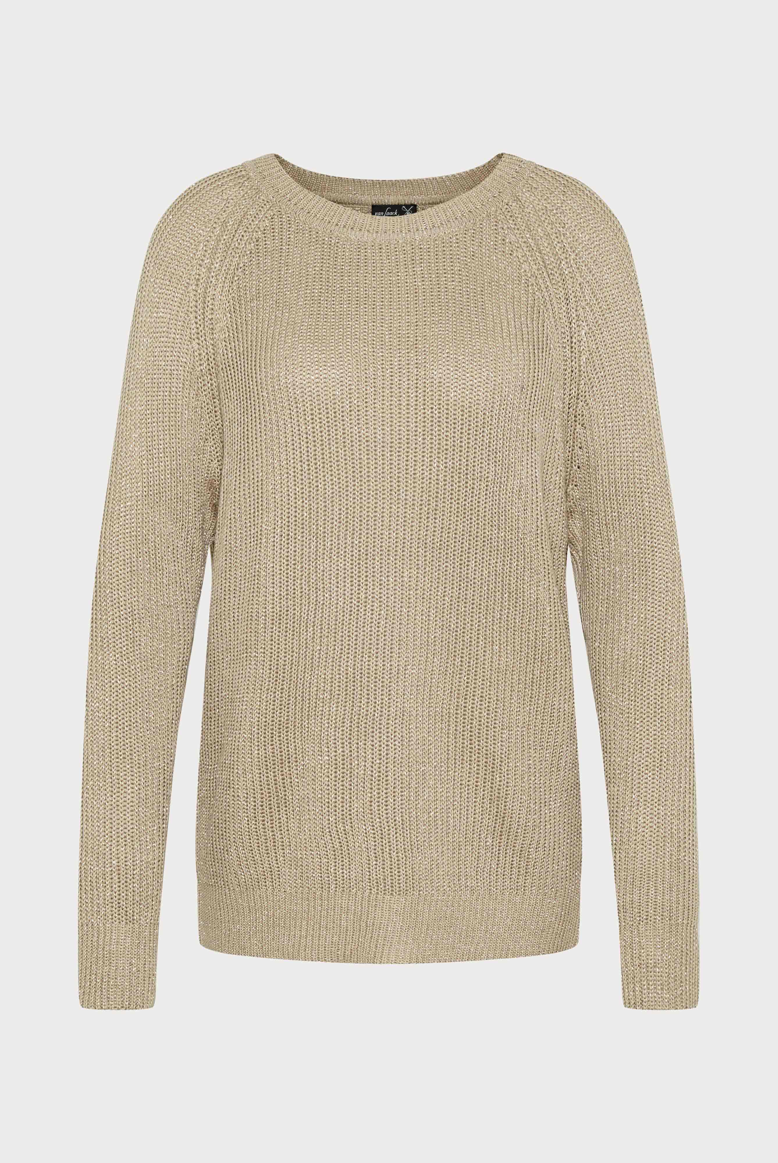 Pullover mit U-Boot-Ausschnitt aus merzerisierter Baumwolle-Leinen-Lurex-Mischung Beige