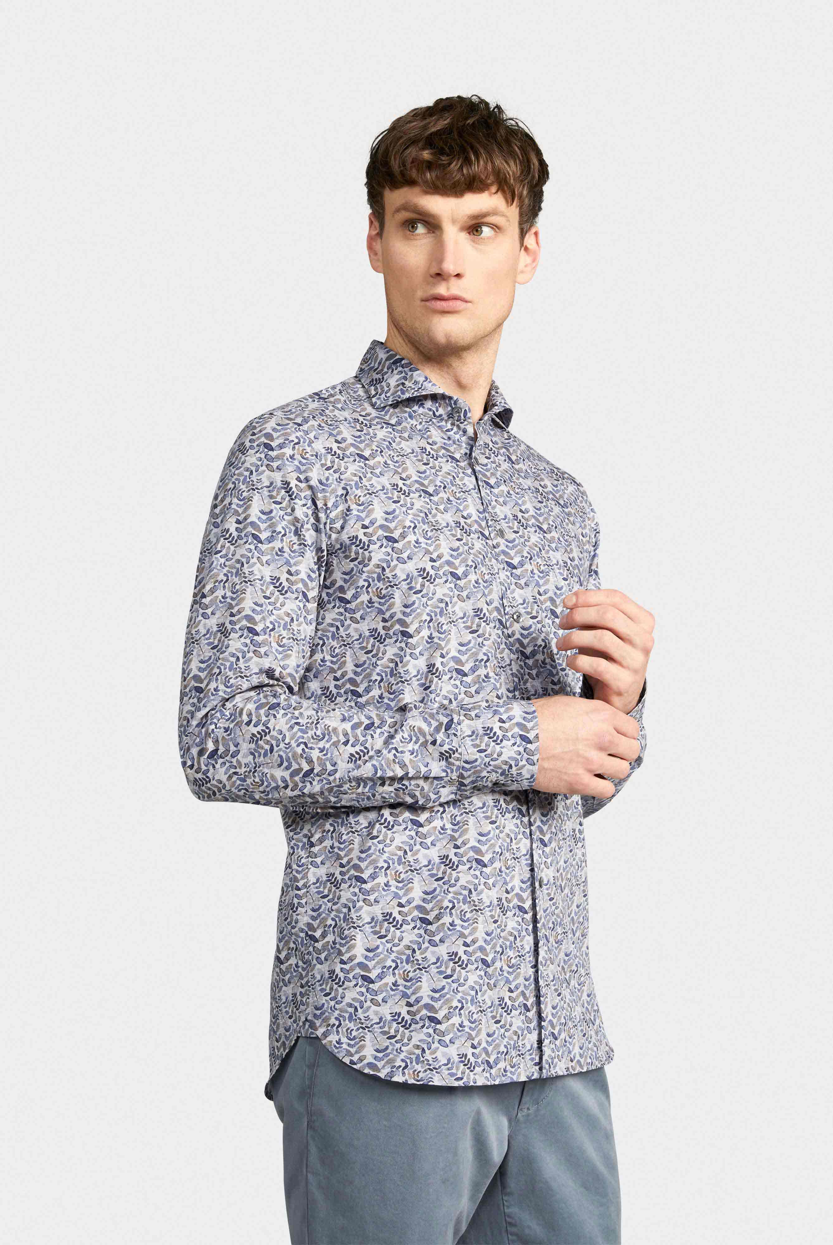 Hemd mit Blumen Print Tailor Fit Grau/Blau