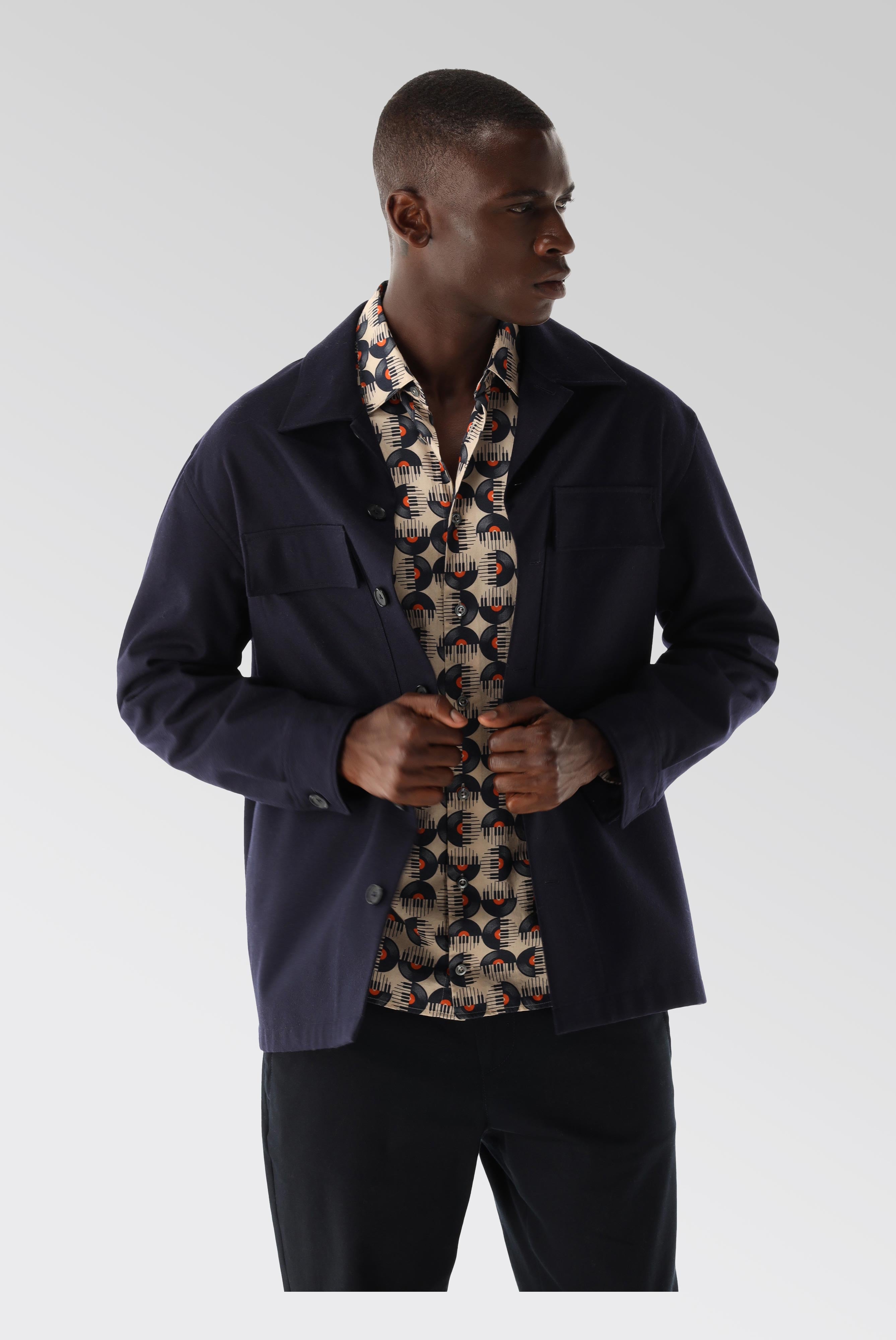 Wool overshirt with patch pockets